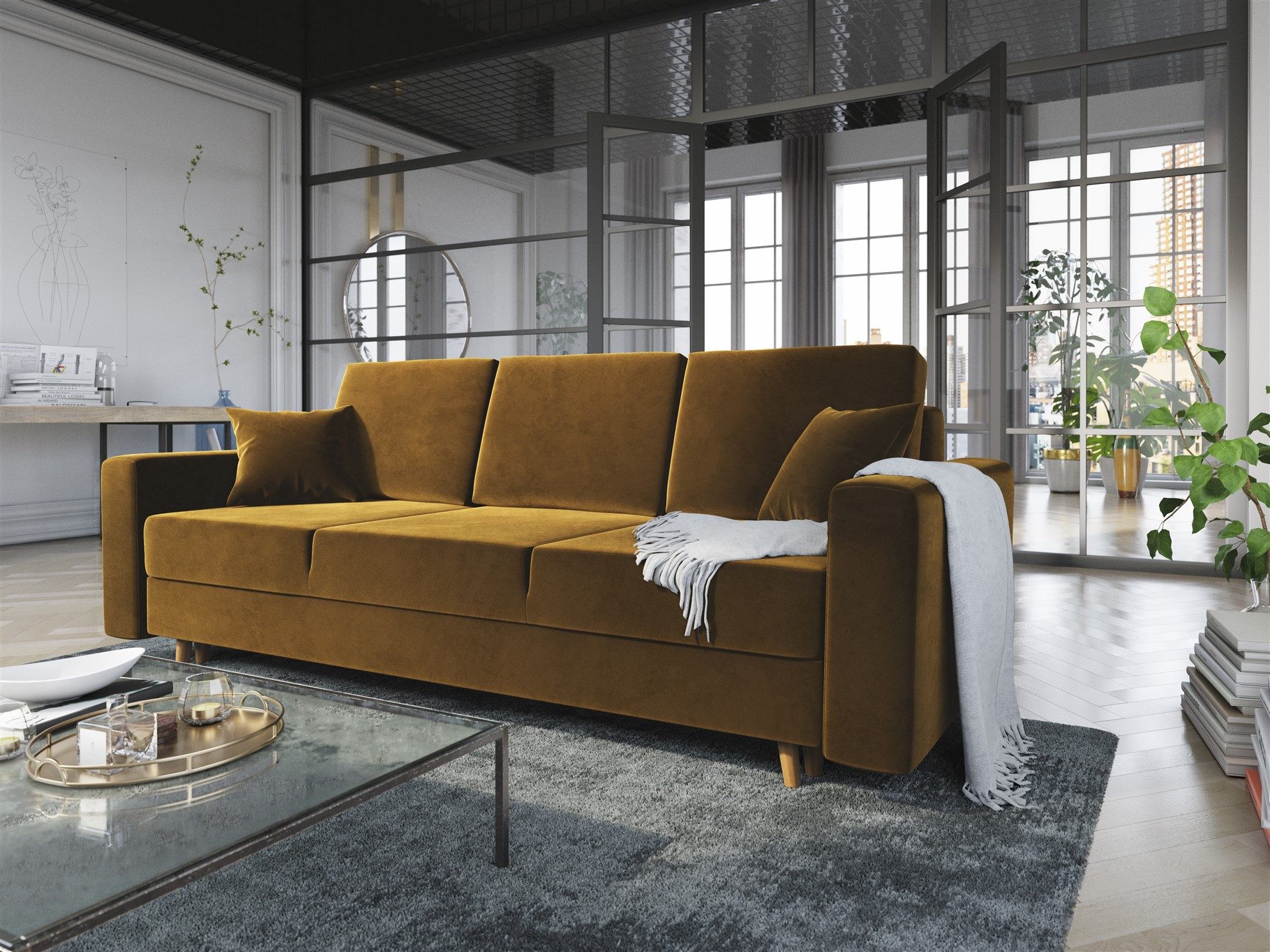 Fun Möbel 3-Sitzer Sofa CARDE mit Schlaffunktion in Stoff Itaka, inkl. Bettkasten, Rundumbezug
