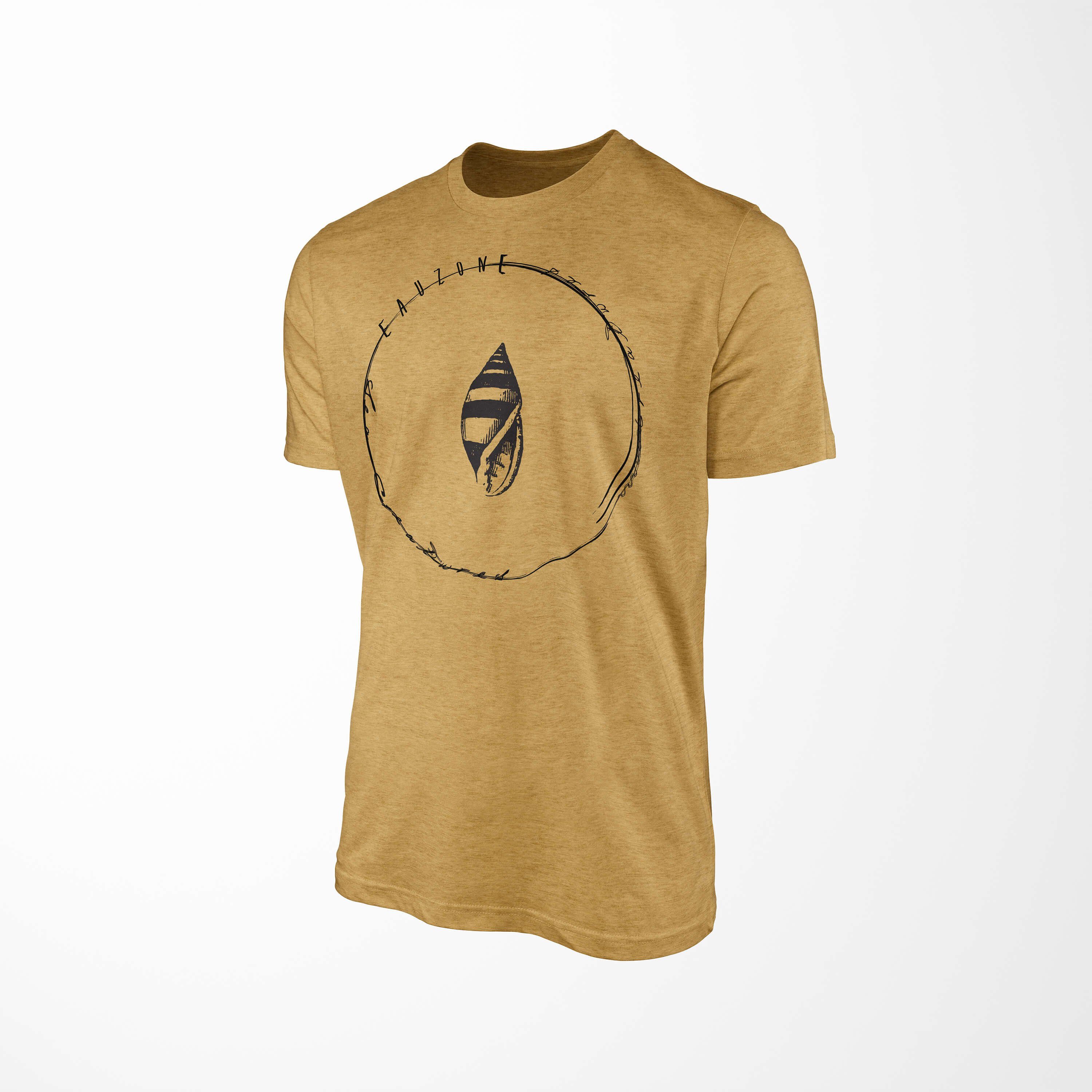 Fische T-Shirt Creatures, Art / - Serie: und Struktur sportlicher Sea feine T-Shirt Gold Sinus Sea 001 Tiefsee Schnitt Antique