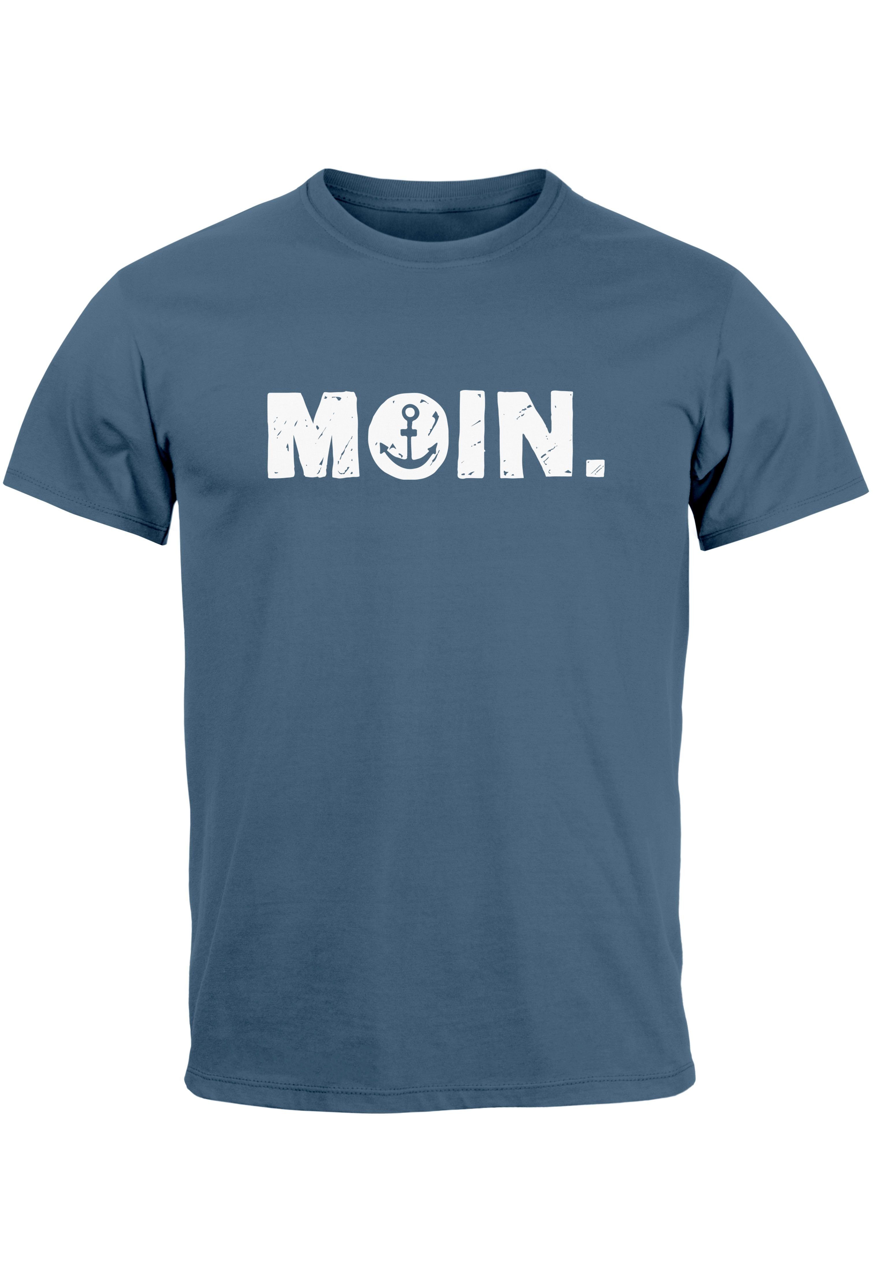 Neverless Print-Shirt Herren T-Shirt Schriftzug Moin Dialekt Norden Hamburg Anker Print Fash mit Print denim blue