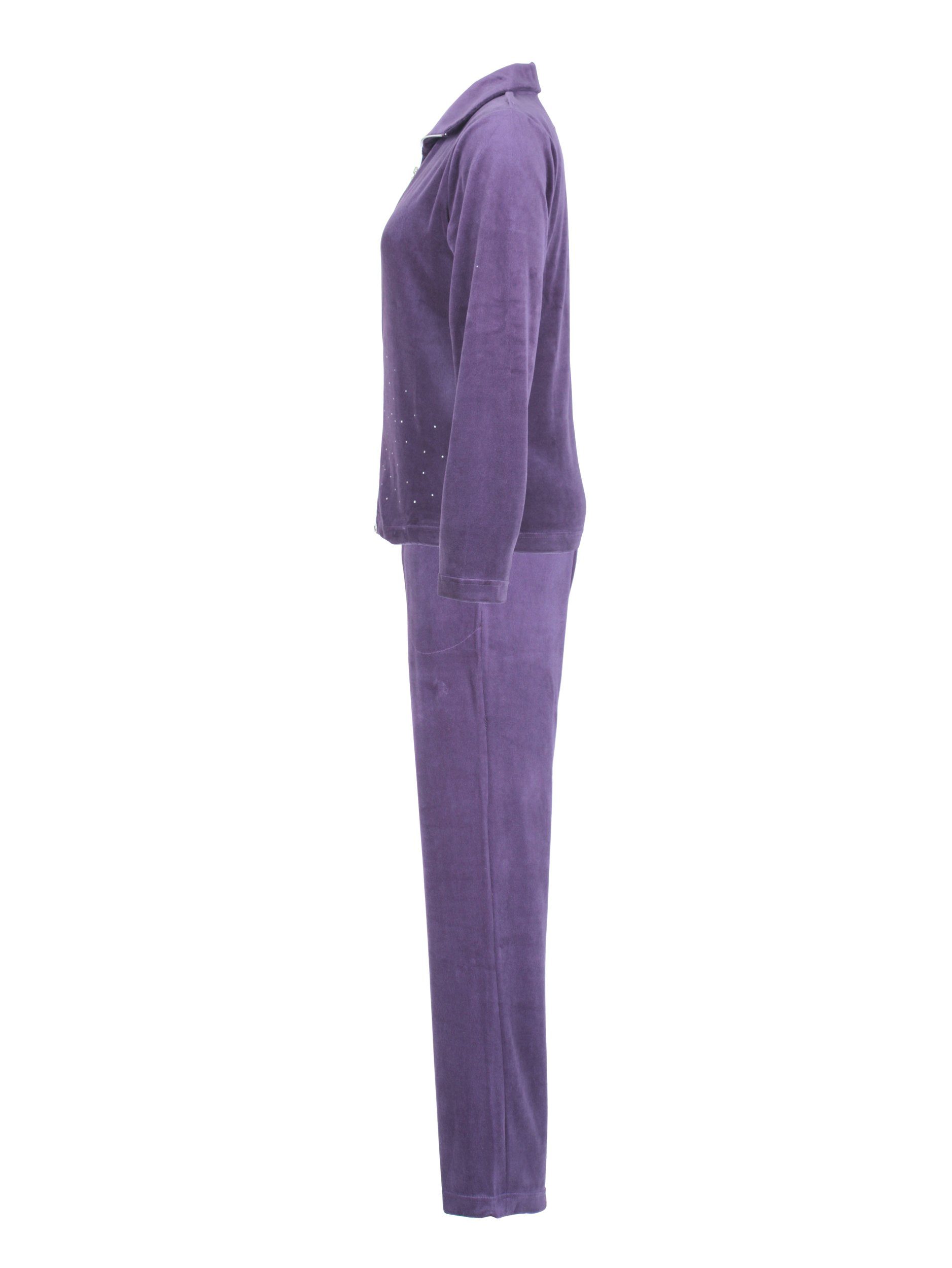 RAIKOU Hausanzug Damen Velours Nicki Freizeitanzug Fitnessanzug Hausanzug Jogginganzug (mit Reißverschluss und Glitzersteinen) smartweiche Nicki mit Glitzersteinen
