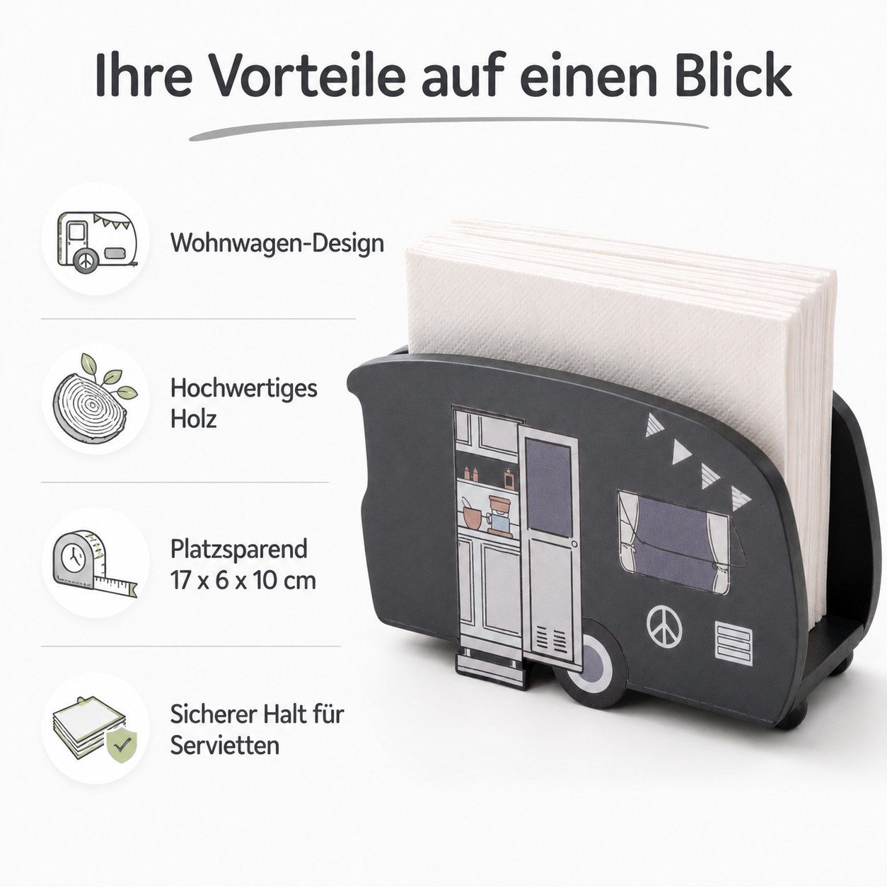 ReWu Serviettenhalter Boltze Serviettenhalter Vanlife, 2 sort., Holz