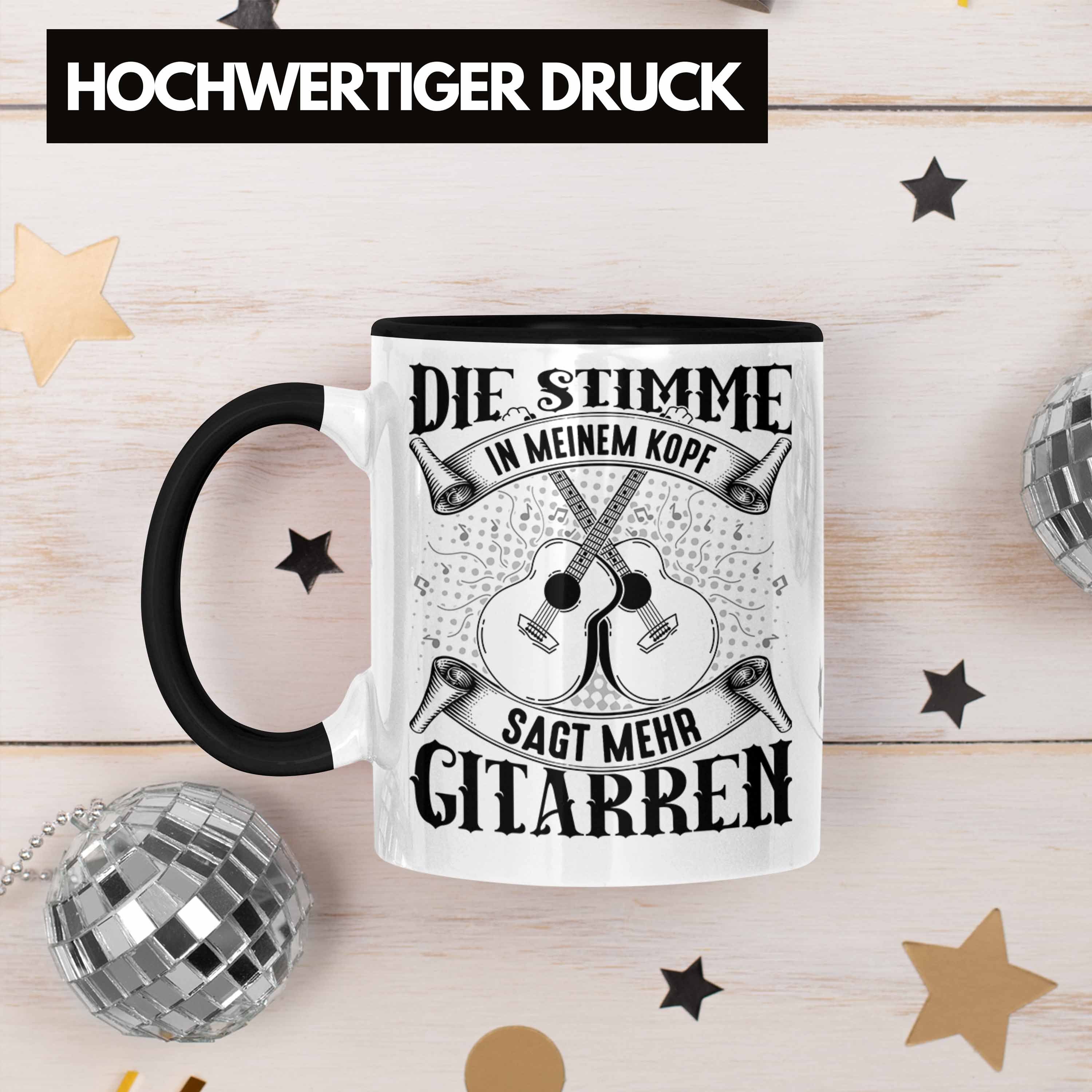 Geschenk Tasse Tasse Gitarre Kaffee-Bech Spruch Gitarrenspieler Trendation Geschenkidee Schwarz