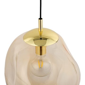 Licht-Erlebnisse Pendelleuchte BOSTA, ohne Leuchtmittel, Moderne Pendelleuchte Bernstein Gold Glas Kugel ausgefallen Esstisch