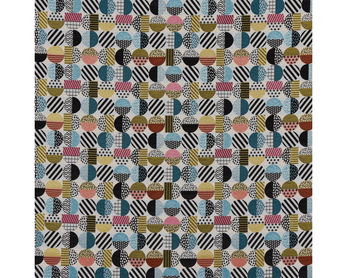 Thumbnail - SCHÖNER LEBEN. Stoff Dekostoff Jacquard geometrisch Kreise weiß schwarz bunt 1,5m Breite