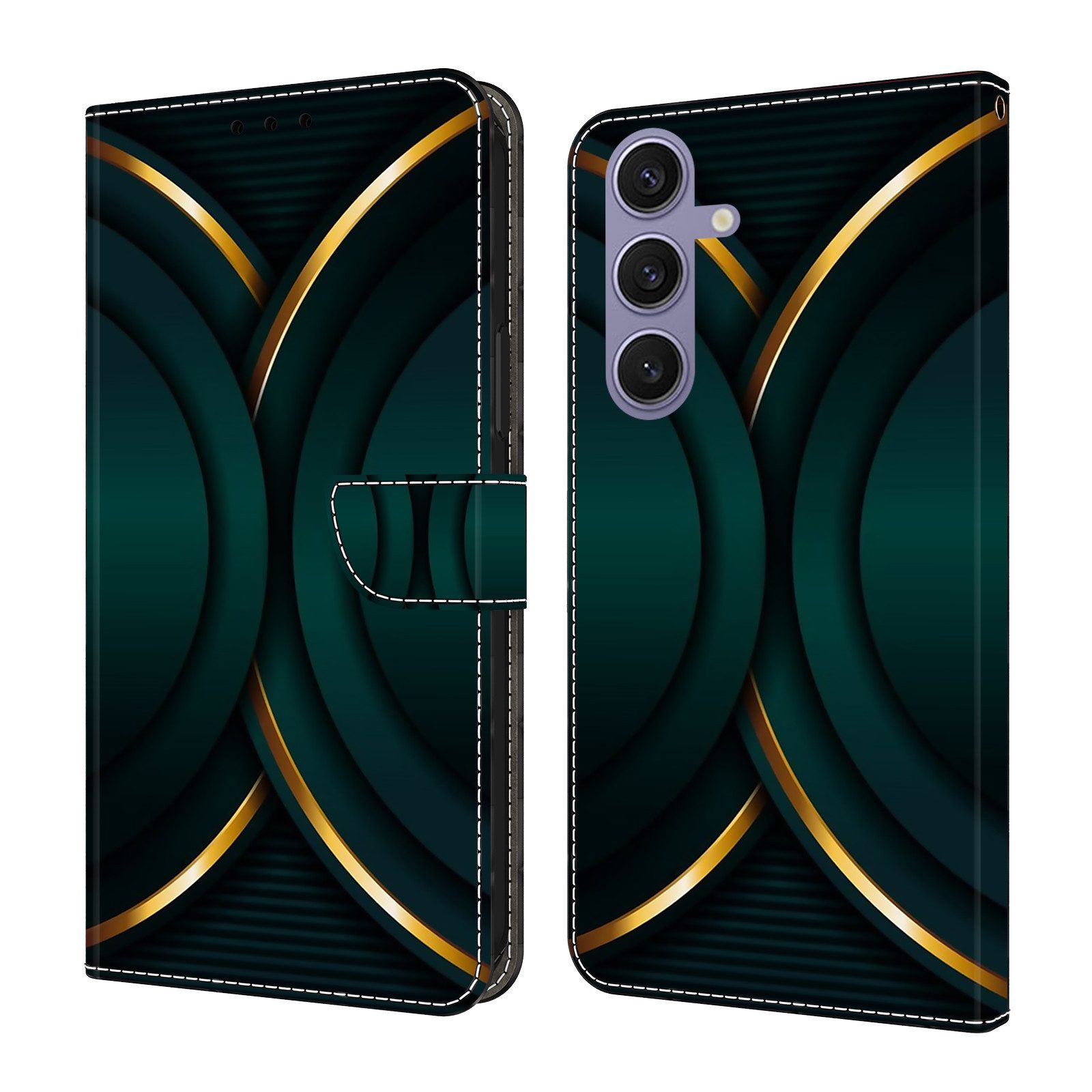 CLM-Tech Handytasche für Samsung Galaxy S25 Hülle aus PU-Leder Klapphülle (goldener Rand Kontur, Handyhülle mit Standfunktion - Wallet Flip Case inklusive Kartenfächer), Cover mit Magnetverschluss - Samsung Galaxy S25 Schutzhülle
