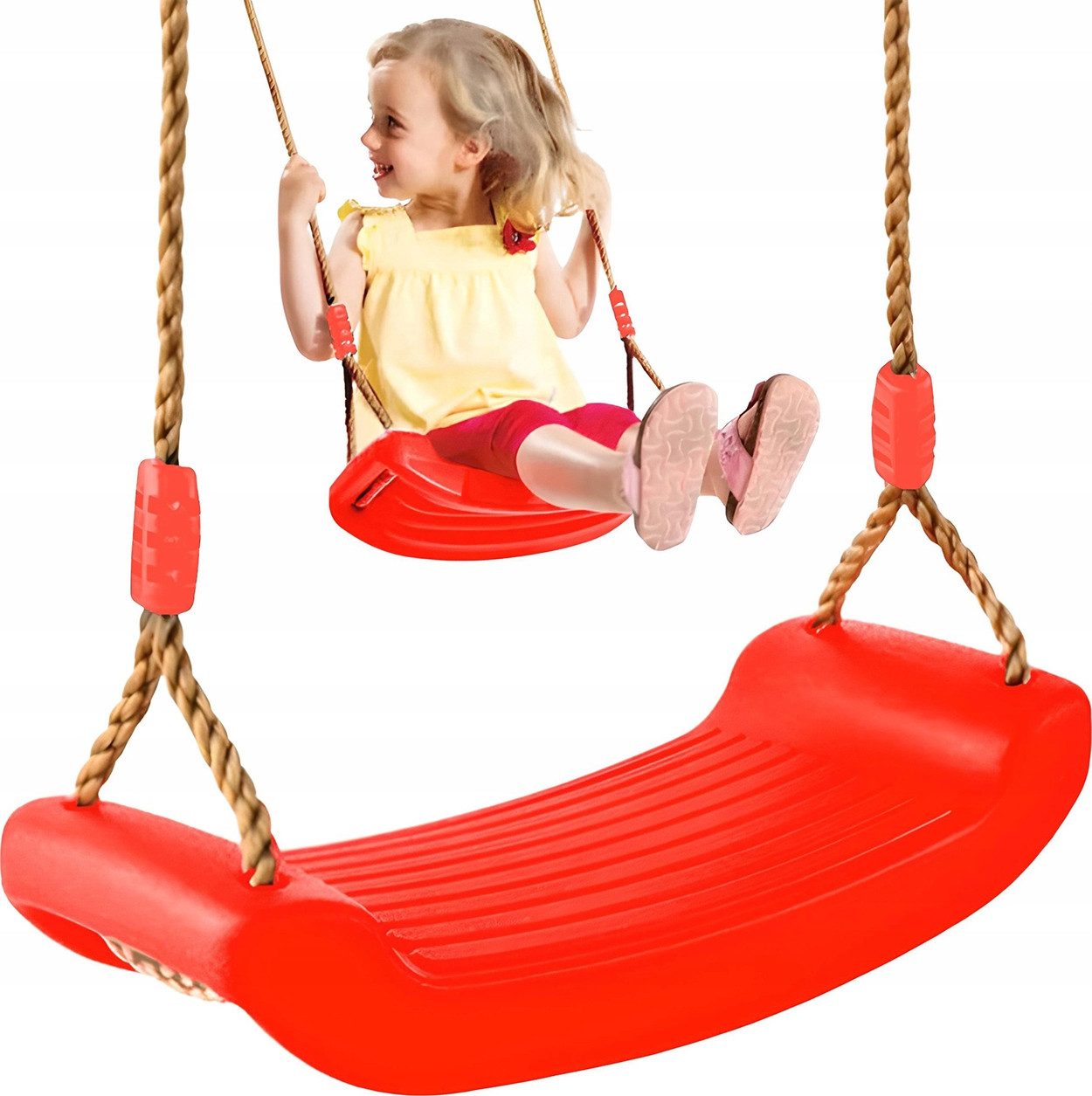 Hard-er Schaukelsitz Rot für Kinder 3–6 Jahre bis 100 kg mit verstellbaren Seilen, ergonomisch geformte Sitzfläche für bequemes Schaukeln