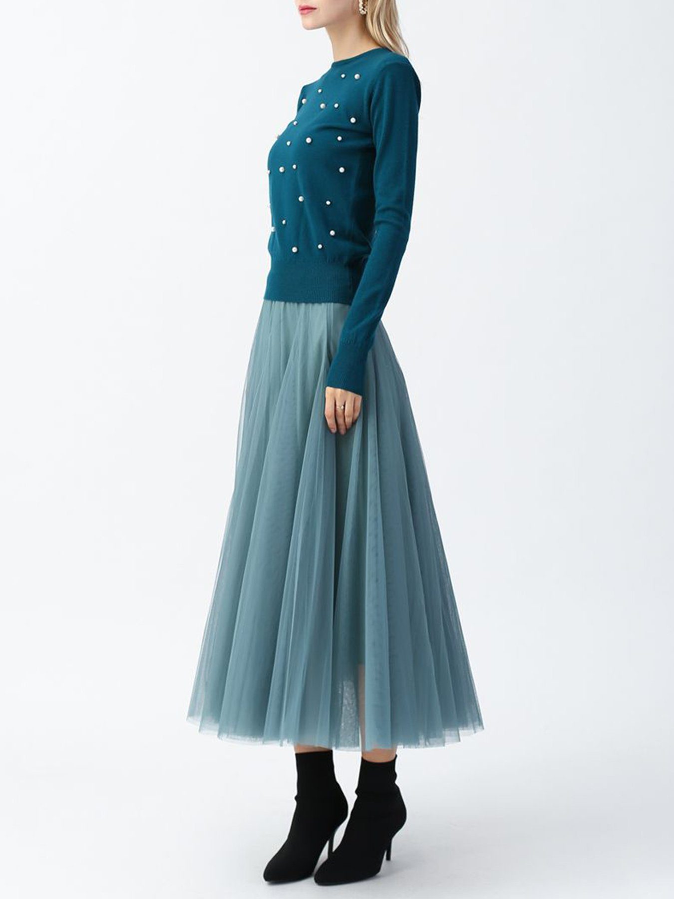 DEBAIJIA Meshrock Meshrock Damen Maxirock Sommer Elegant Lange Röcke Kleid Hohe Taille