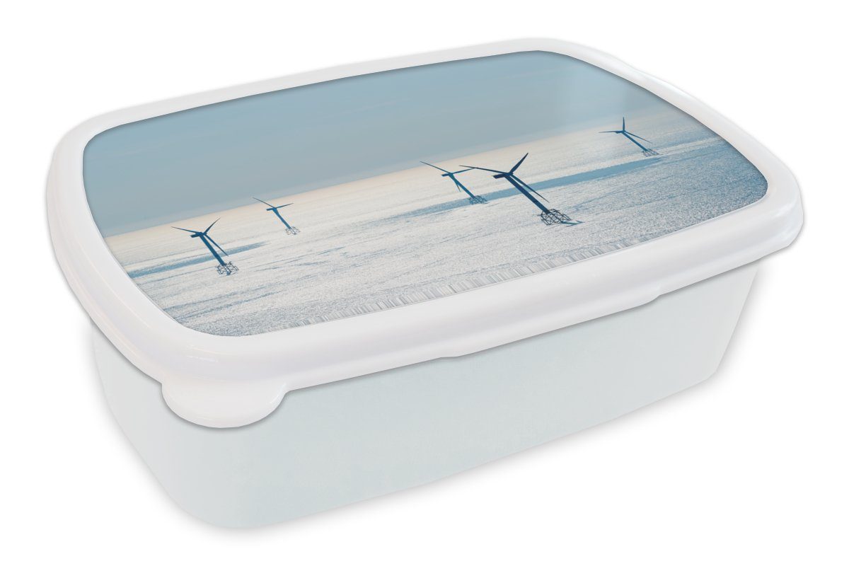 MuchoWow Lunchbox Nordsee - Windmühle - Sonne, Kunststoff, (2-tlg), Brotbox für Kinder und Erwachsene, Brotdose, für Jungs und Mädchen weiß