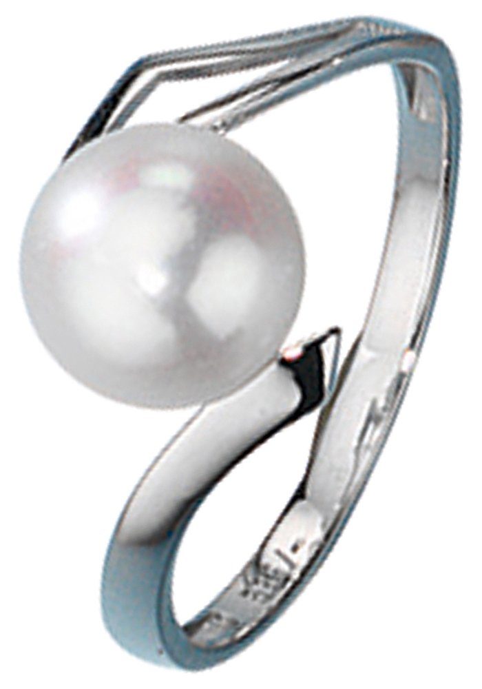 JOBO Perlenring Weißgoldring mit Perle 8 mm, 333 Weißgold mit einer Süßwasser-Zuchtperle