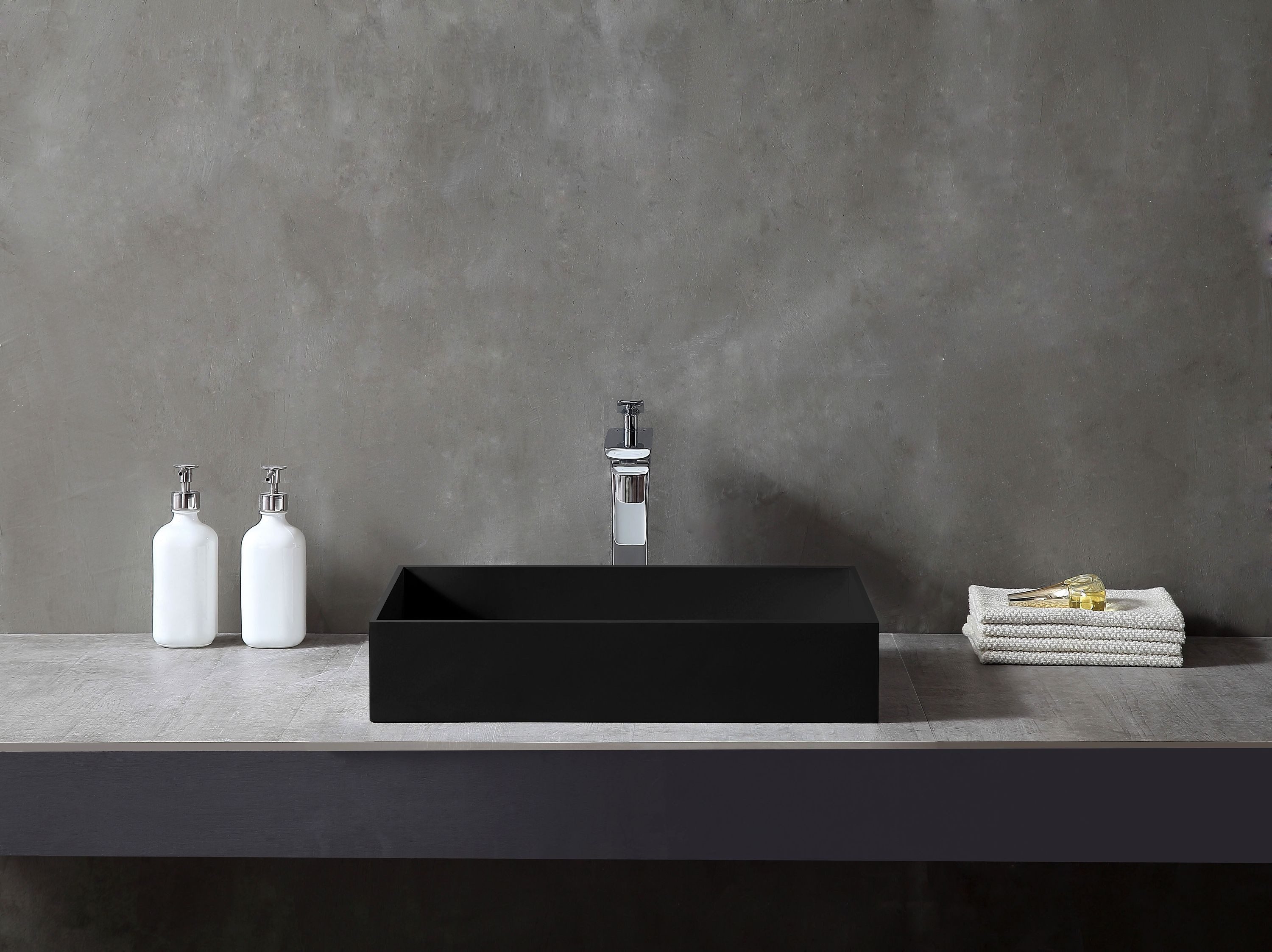 Bernstein Aufsatzwaschbecken TWA112 50cm Schwarz matt, Aufsatzwaschbecken 50cm schwarz Mineralguss eckig