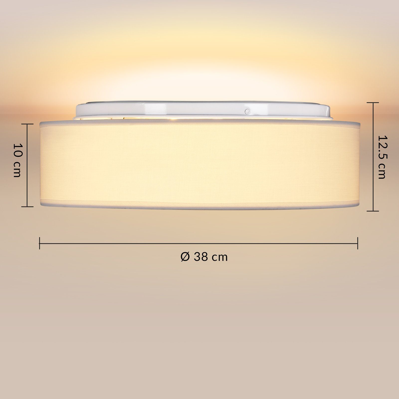 Weiß Modern Deckenlampe cm 38 Deckenleuchte Leuchtmittel E27 nicht 2 inklusive, Rund Stoff monzana Flammig Deckenleuchte Innenbeleuchtung, Deckenleuchte,