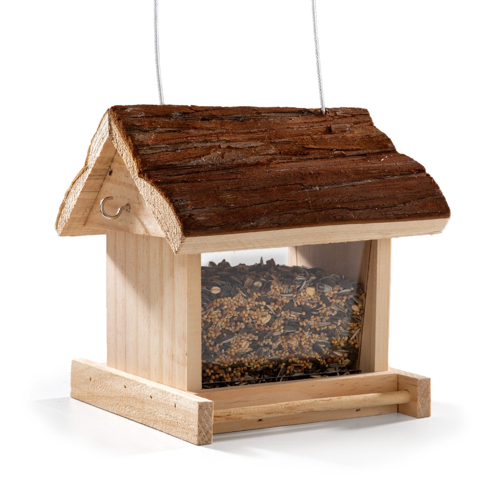 Cult at Home Tierhaus CULT at home Vogel Futterhaus Holz - Höhe 19 cm - Futterhaus für Vögel, zwei herausnehmbare Scheiben aus Kunststoff