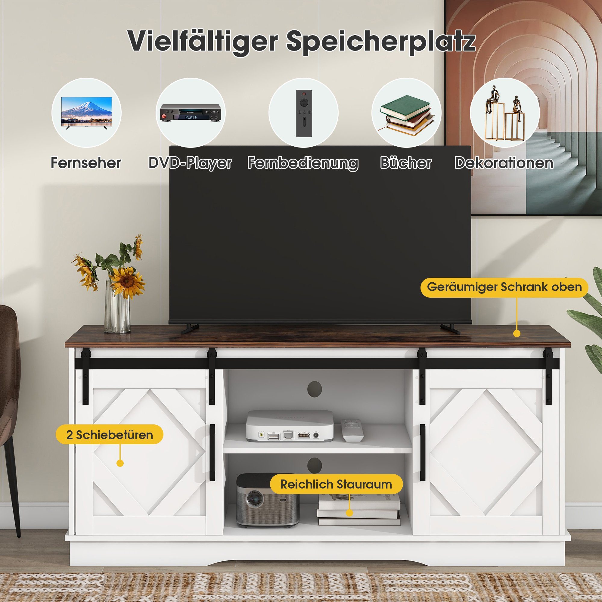 Merax Lowboard TV-Schrank, Fernsehtisch mit Schiebtüren, günstig online kaufen
