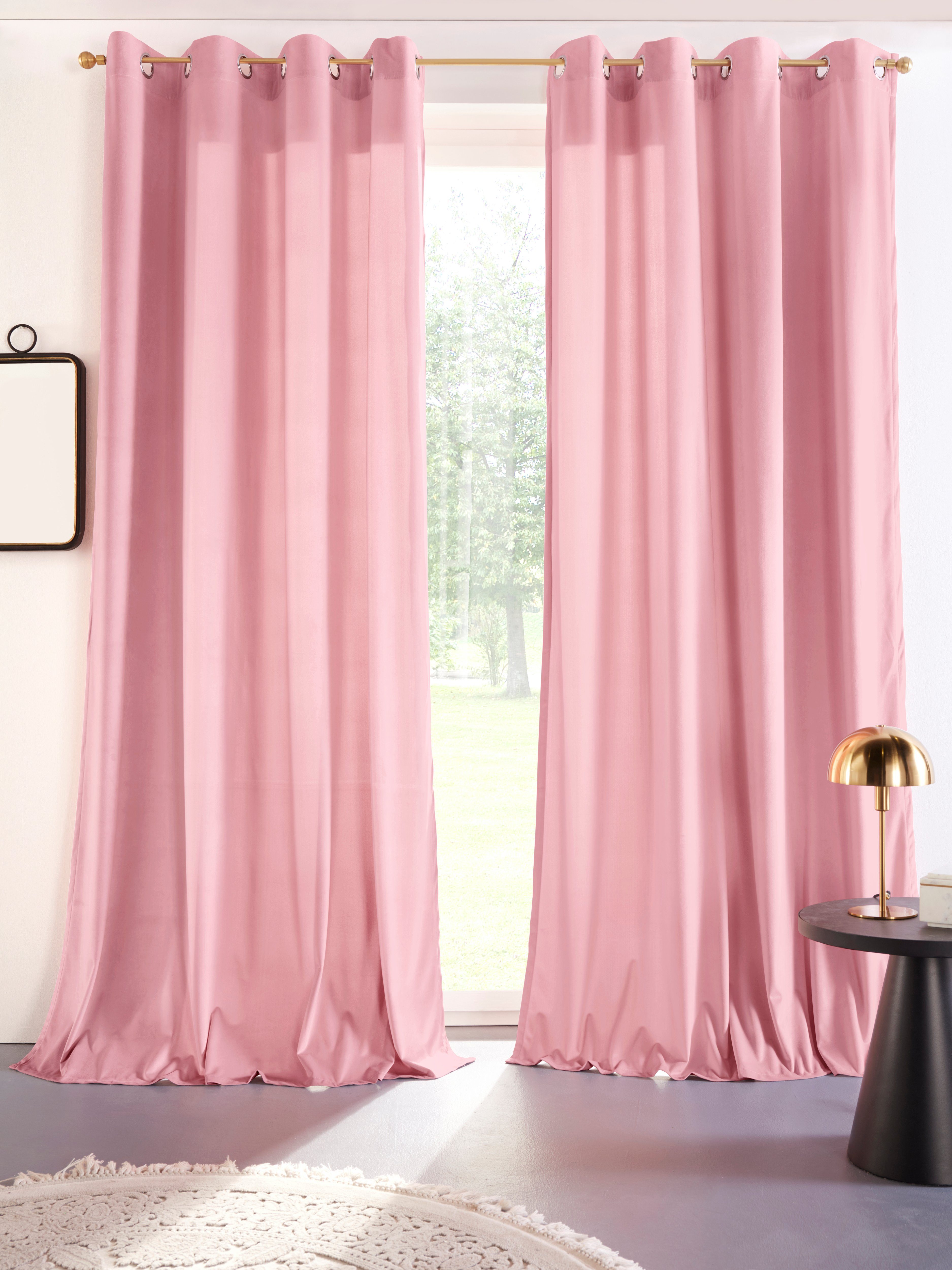 blickdicht, Samt Ösen St), rosé Uni, Velvet my home, (2 Vorhang Polyester,