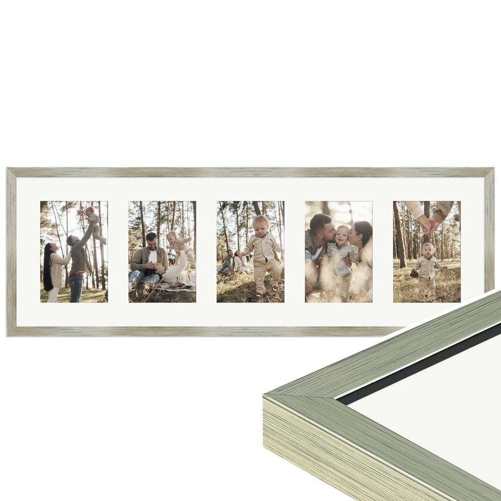 WANDStyle Galerierahmen G950 23x70 cm, für 5 Bilder, im Format 10x15 cm, aus Massivholz in der Farbe Gold