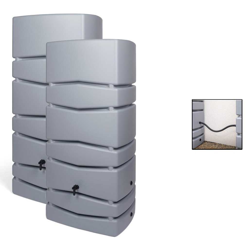 Kreher Regentonne 2 x 'Aqua Tower' 650 Liter mit Hahn in Grau/Anthrazit (Farbe wählbar), 650 l