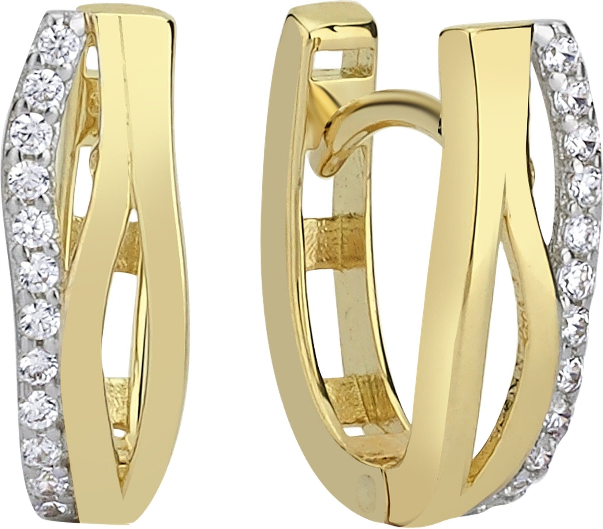 Balia Paar Creolen Balia Creolen für Damen 8K Gold (Creolen), Damen Creolen Wellen aus 333 Gelbgold - 8 Karat, Farbe: weiß, gold