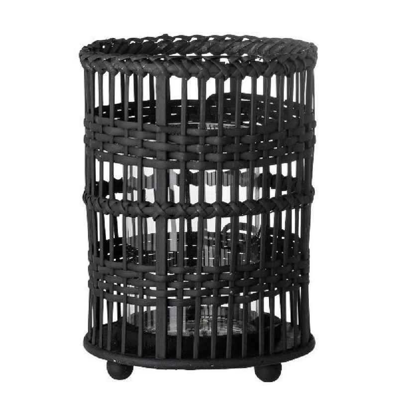 Bloomingville Windlicht Windlicht Rattan Schwarz (16x23 cm)