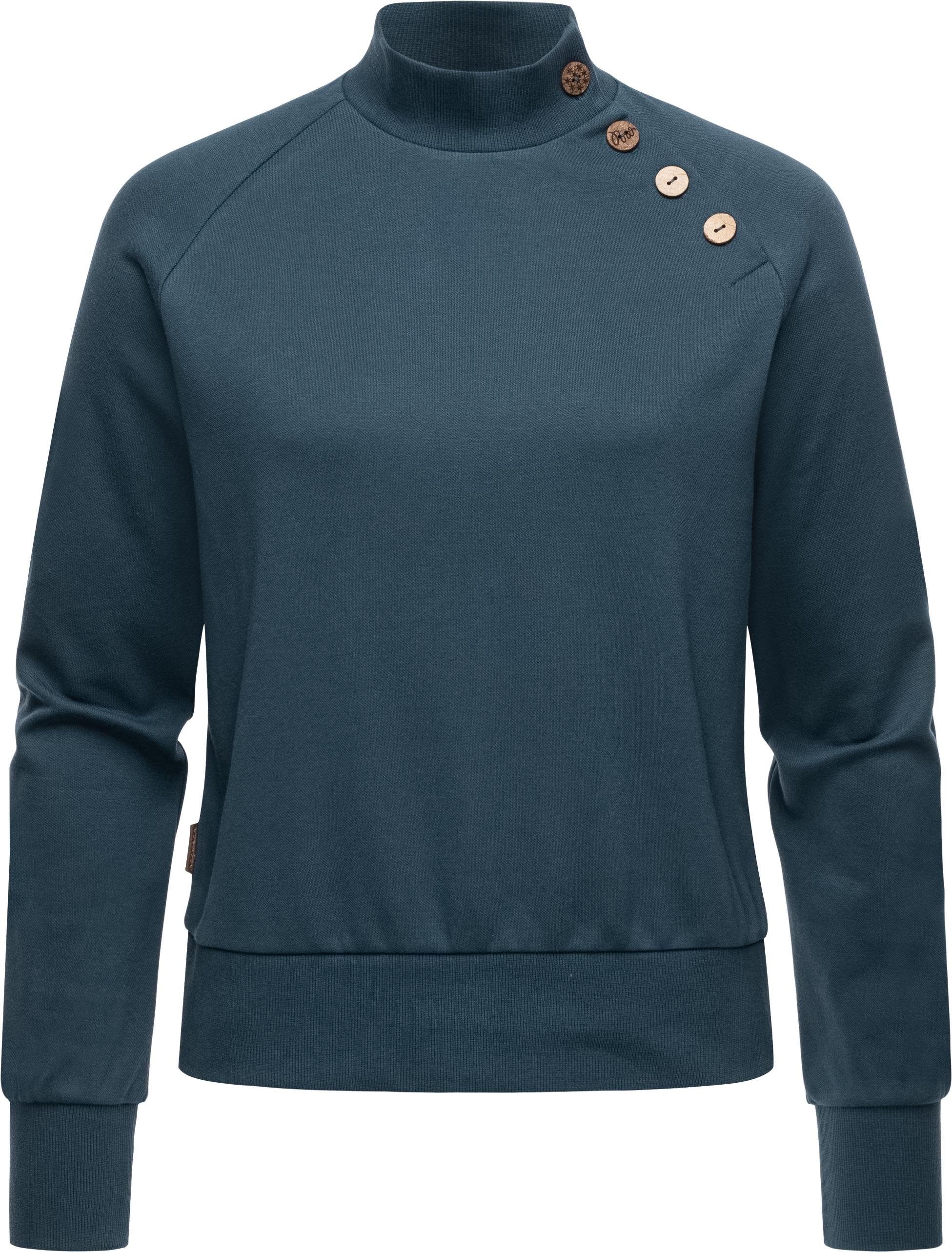 Ragwear Sweatshirt Majjorka Solid Damen Langarmshirt mit Rippbündchen und Zierknöpfen petrol