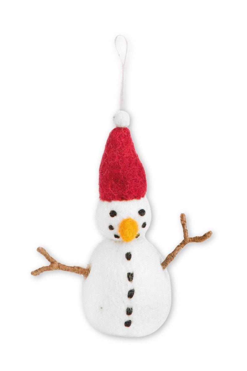 Gry & Sif Hängedekoration Filzanhänger - SCHNEEMANN MIT MÜTZE - grau, rot
