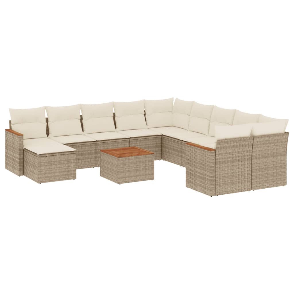 Gartenlounge-Set 12-tlg. Garten-Sofagarnitur mit Kissen Beige Poly Rattan