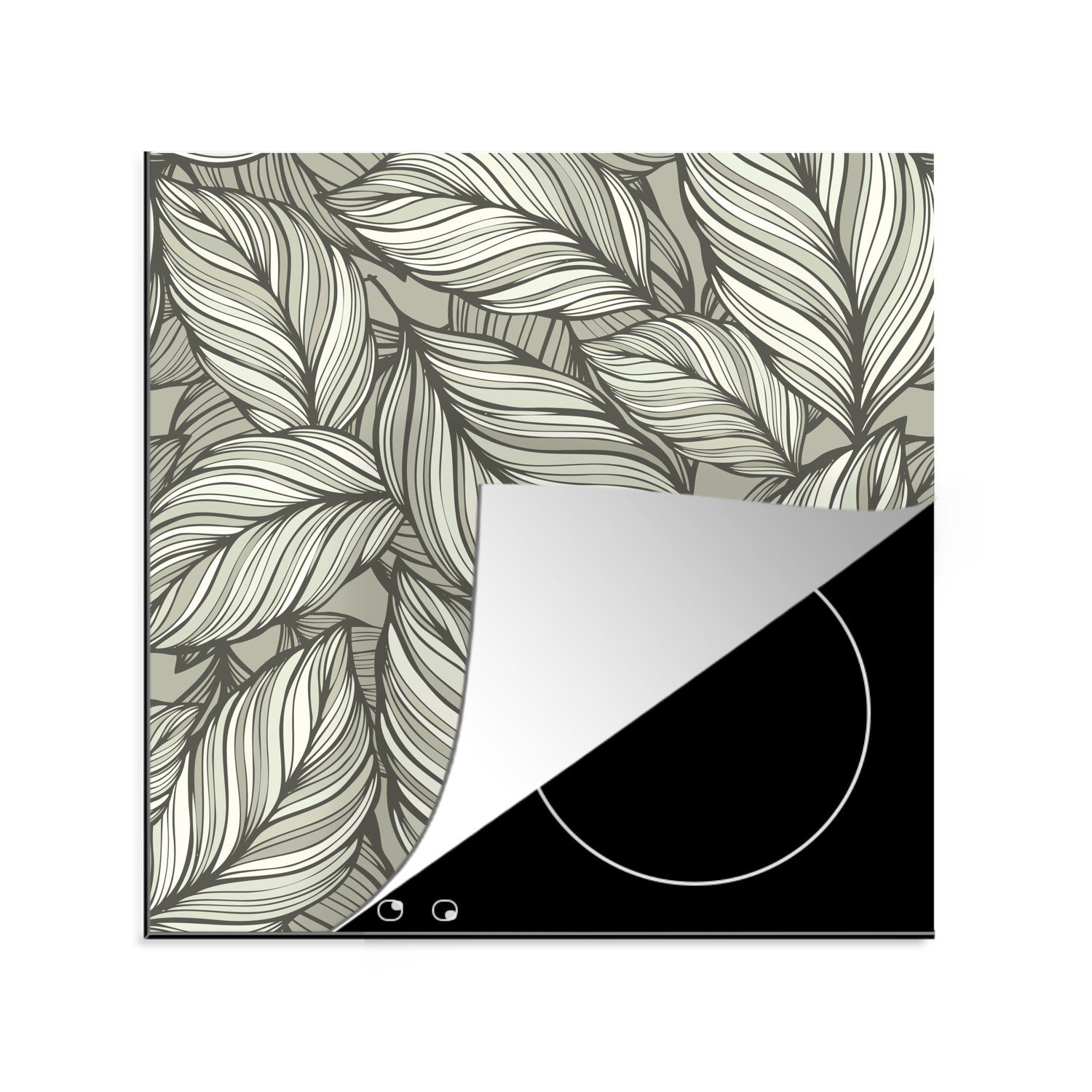 MuchoWow Herdblende-/Abdeckplatte Natur - Muster - Blätter, Vinyl, (1 tlg), 78x78 cm, Ceranfeldabdeckung, Arbeitsplatte für küche | Herdabdeckplatten