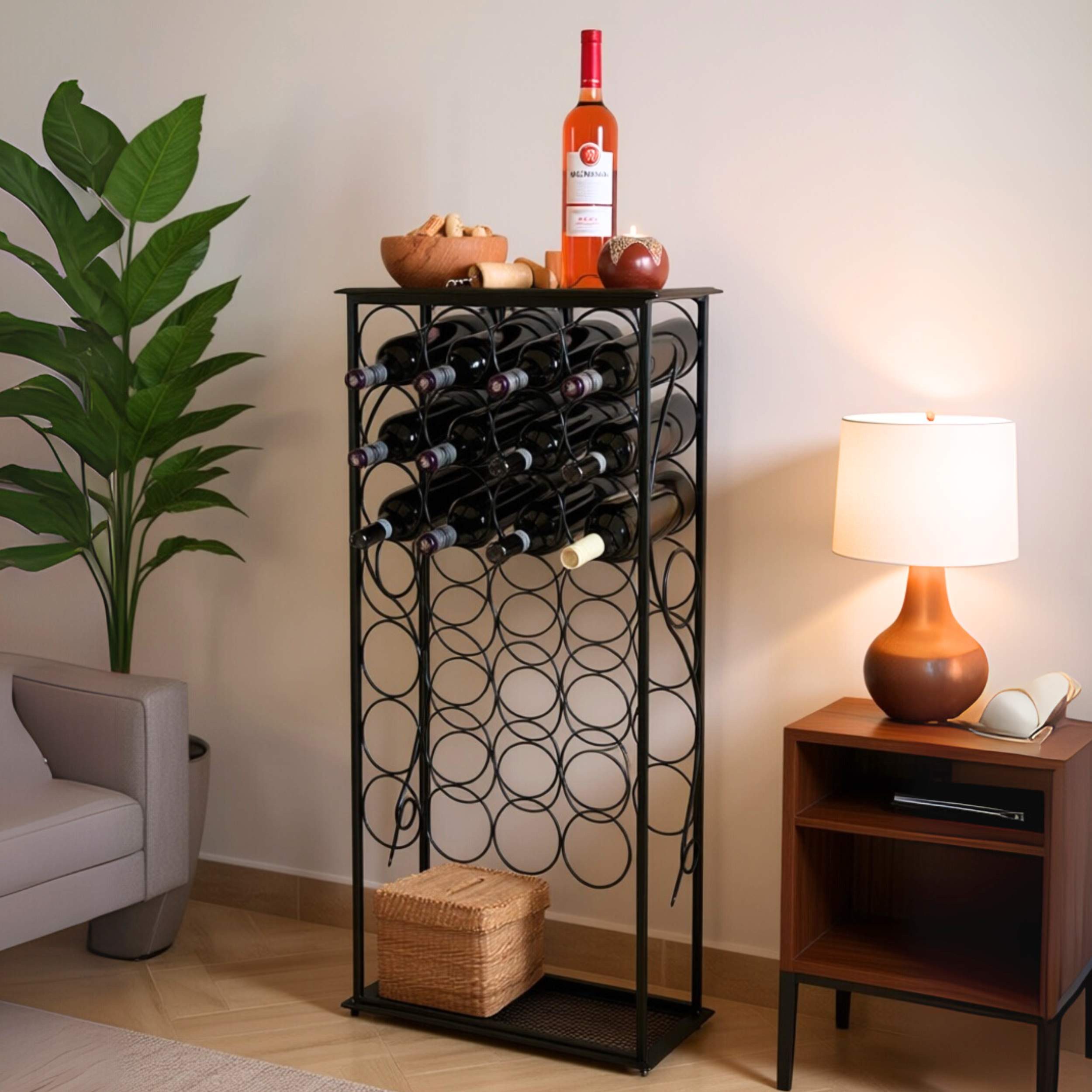 DanDiBo Flaschenregal Weinregal Metall Schwarz Flaschenregal stehend 100 cm Flaschenständer, Rico für 28 Flaschen