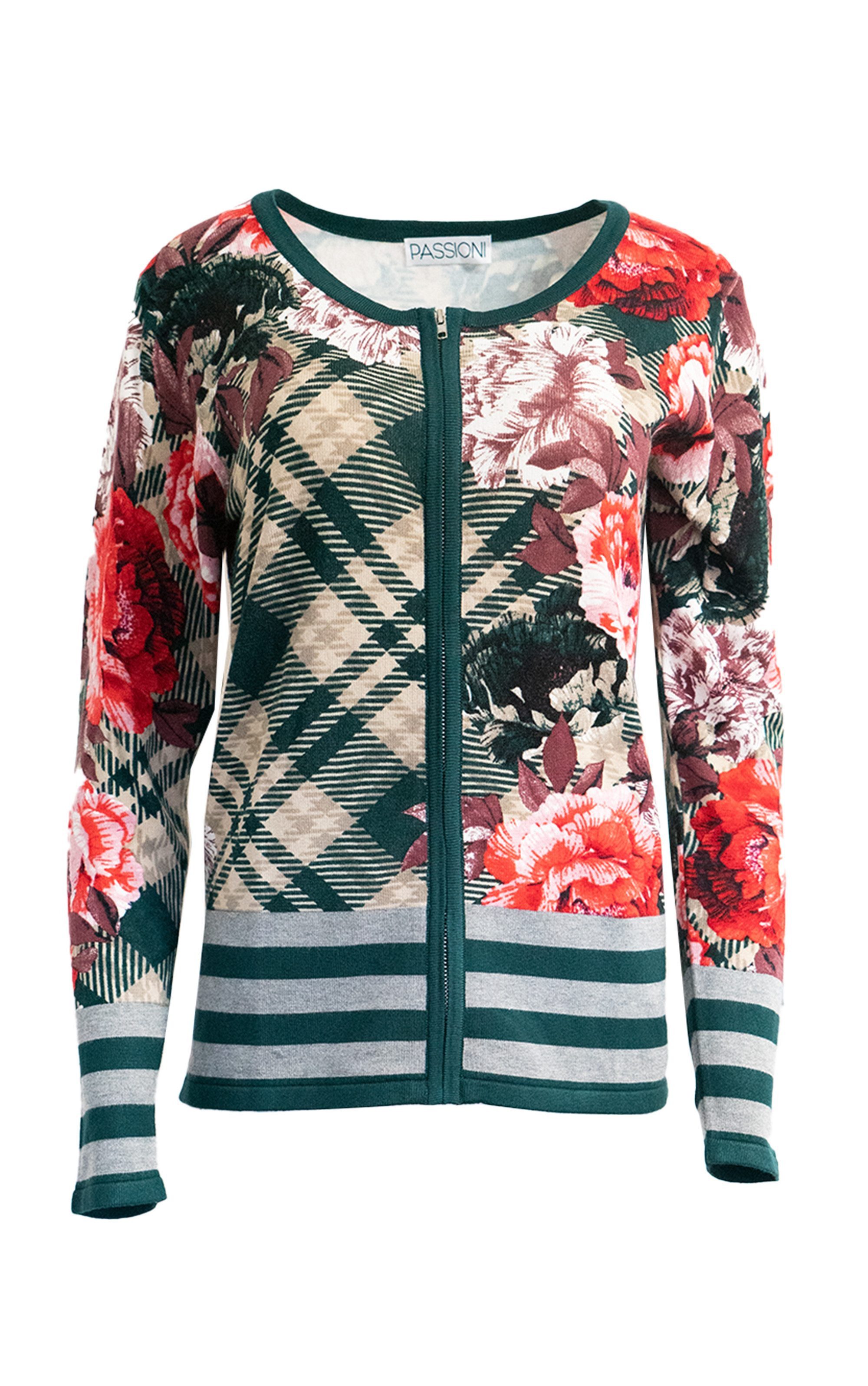 Passioni 2-in-1-Strickjacke Twinset mit Karomuster und Blumen günstig online kaufen