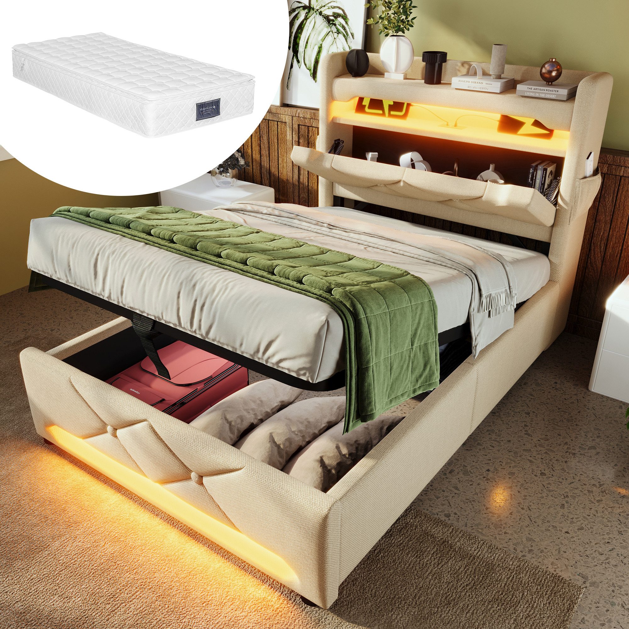 HAUSS SPOLE Polsterbett 90x200, Stauraum Kopfteil günstig online kaufen