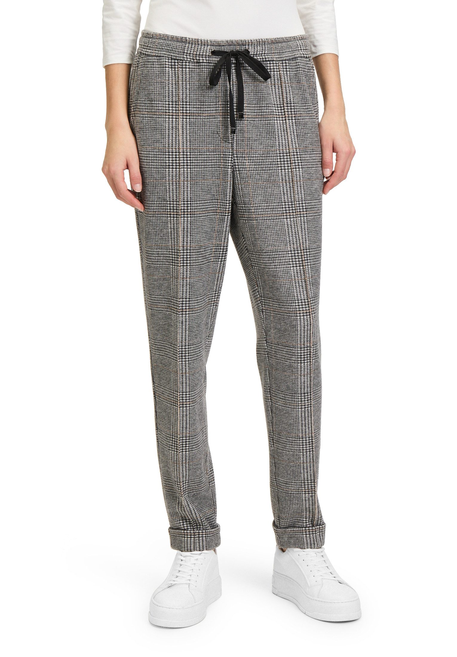 Betty&Co Bundfaltenhose Damen Karo-Hose mit Bindegürtel