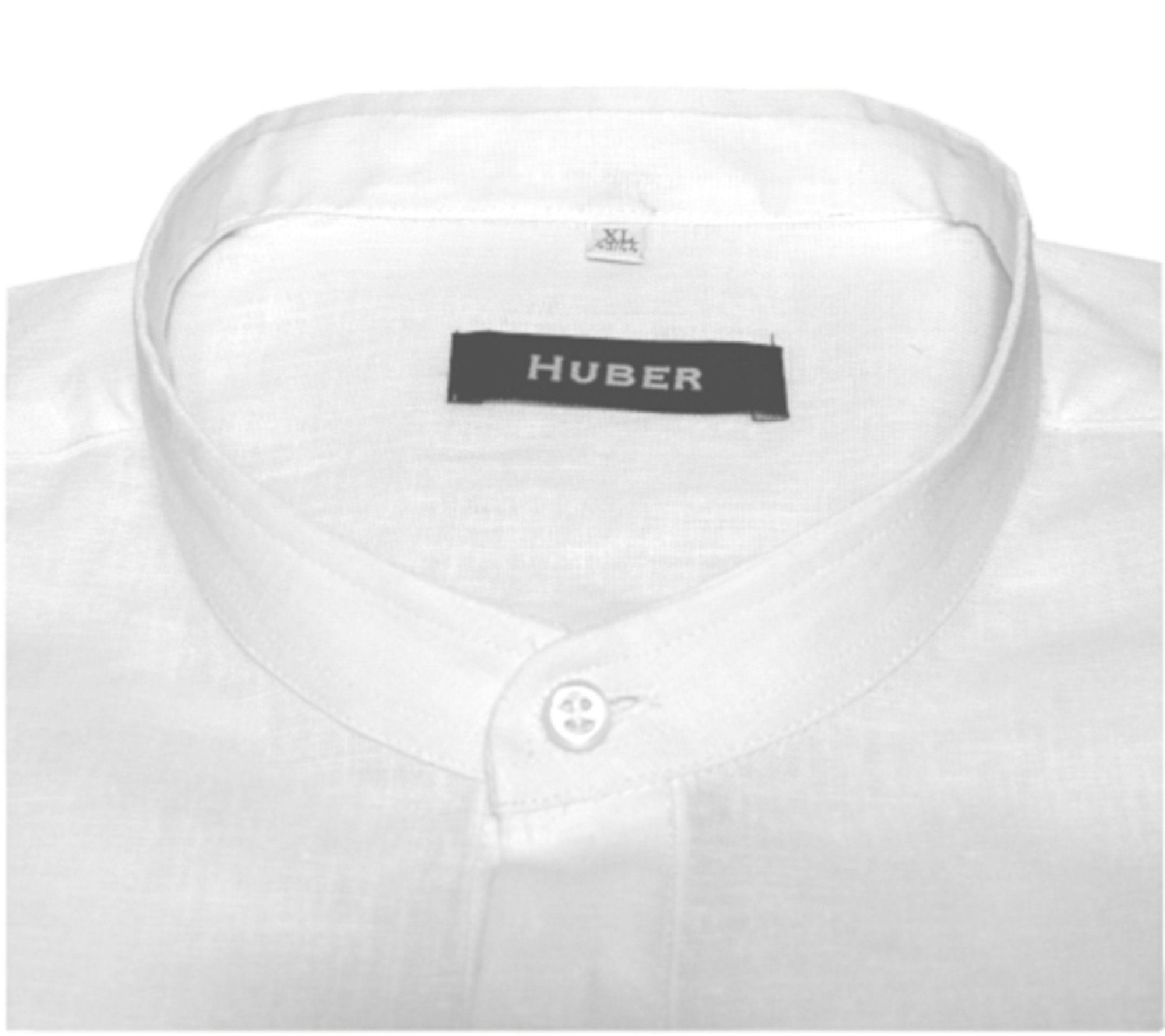 Huber Hemden Regular in Stehkragen, HU-0501 Schlupfhemd Leinenhemd Made Leinen EU weiß 100% mit