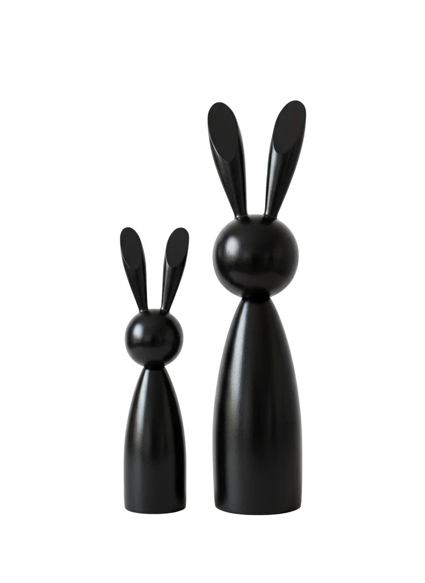 MF Osterfigur Osterhasen Set Lotis black shine schwarz glänzend aus Holz