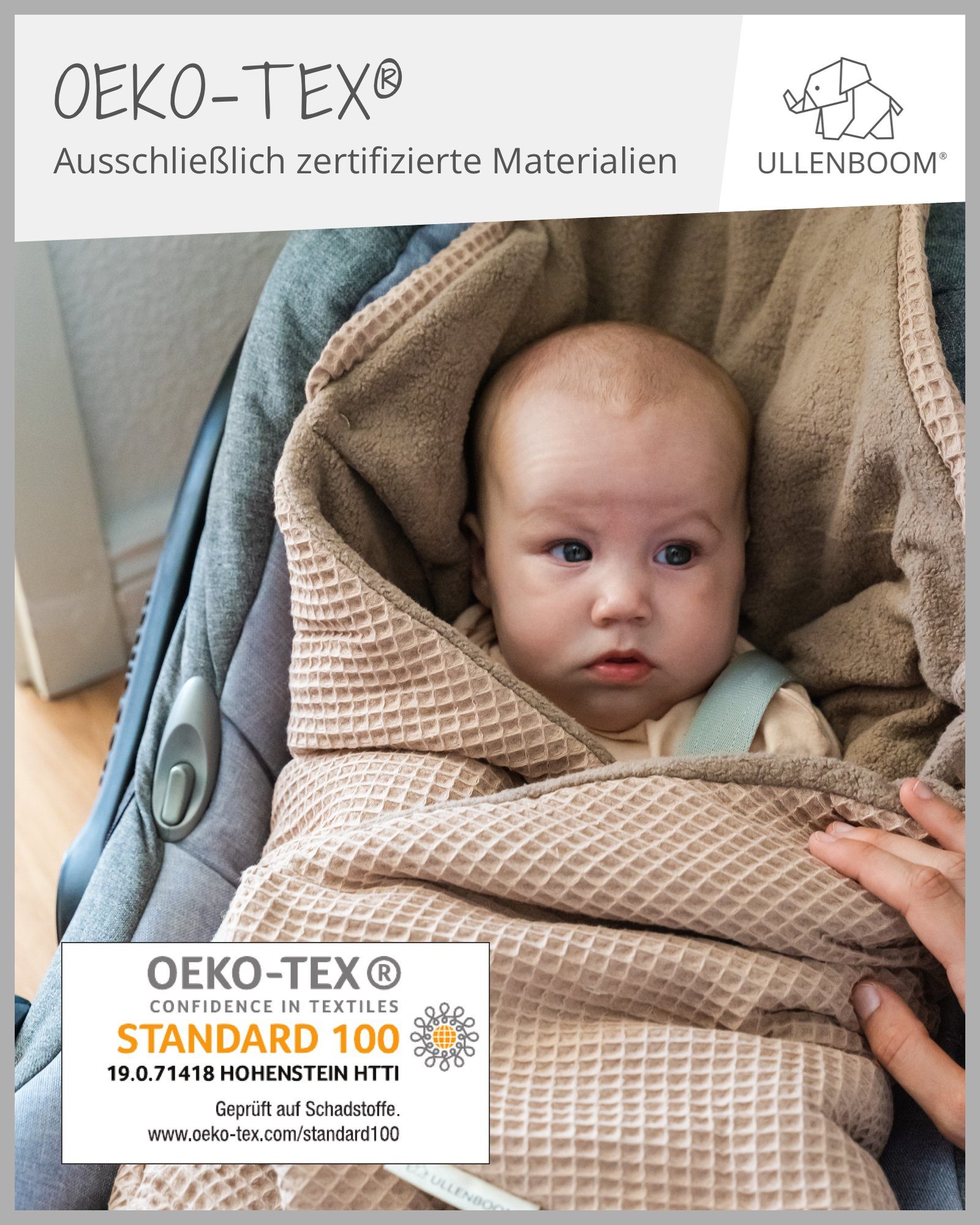 Einschlagdecke Für Frühling, die 2,5, Babyschale Optimal in Herbst TOG-Wert Grau, ®, Made EU für und und Winter, Autositz, ULLENBOOM