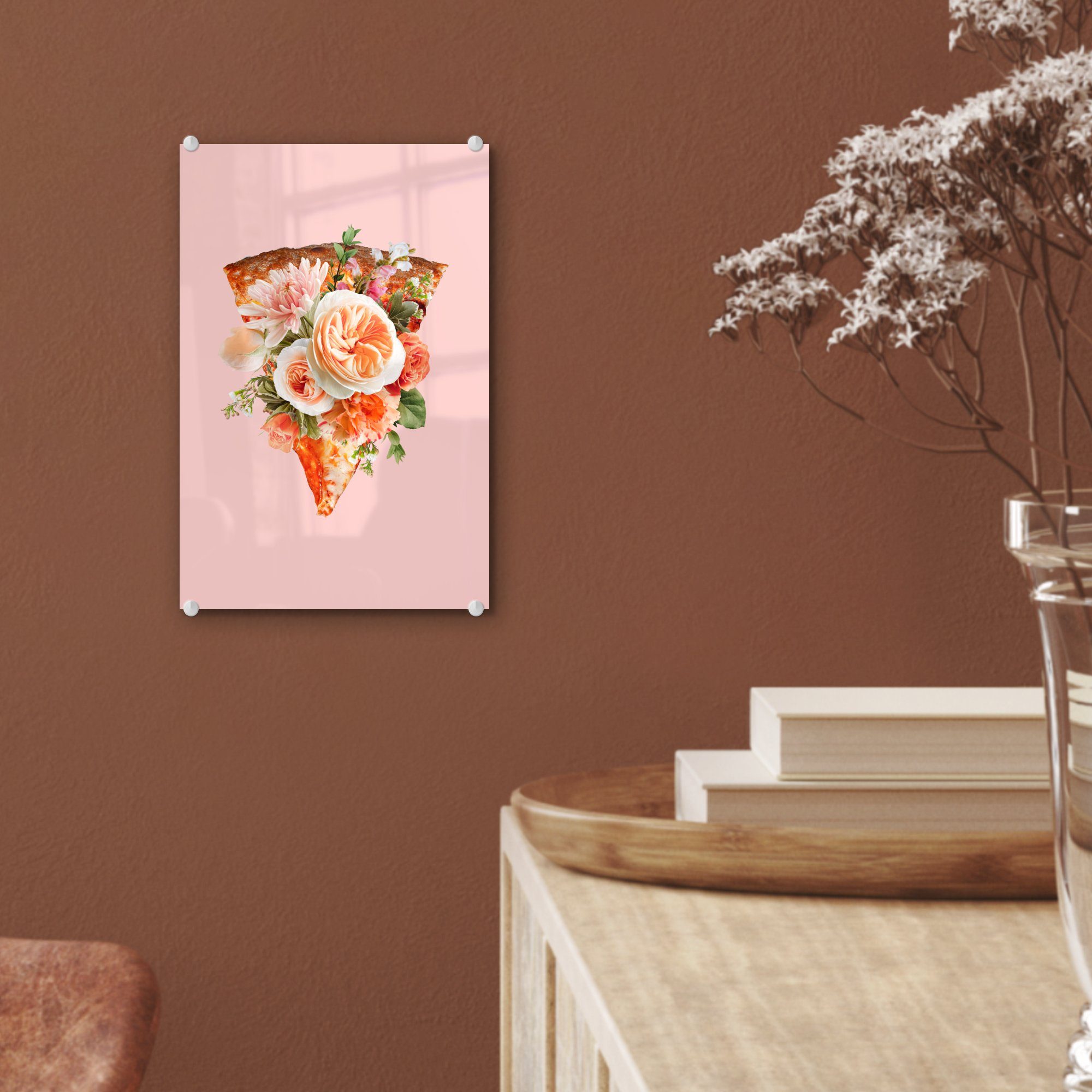 - Glasbilder Wanddekoration Glas St), - MuchoWow Pizza - auf Acrylglasbild Bilder Blumen, - Stilleben - (1 Foto Glas auf Wandbild