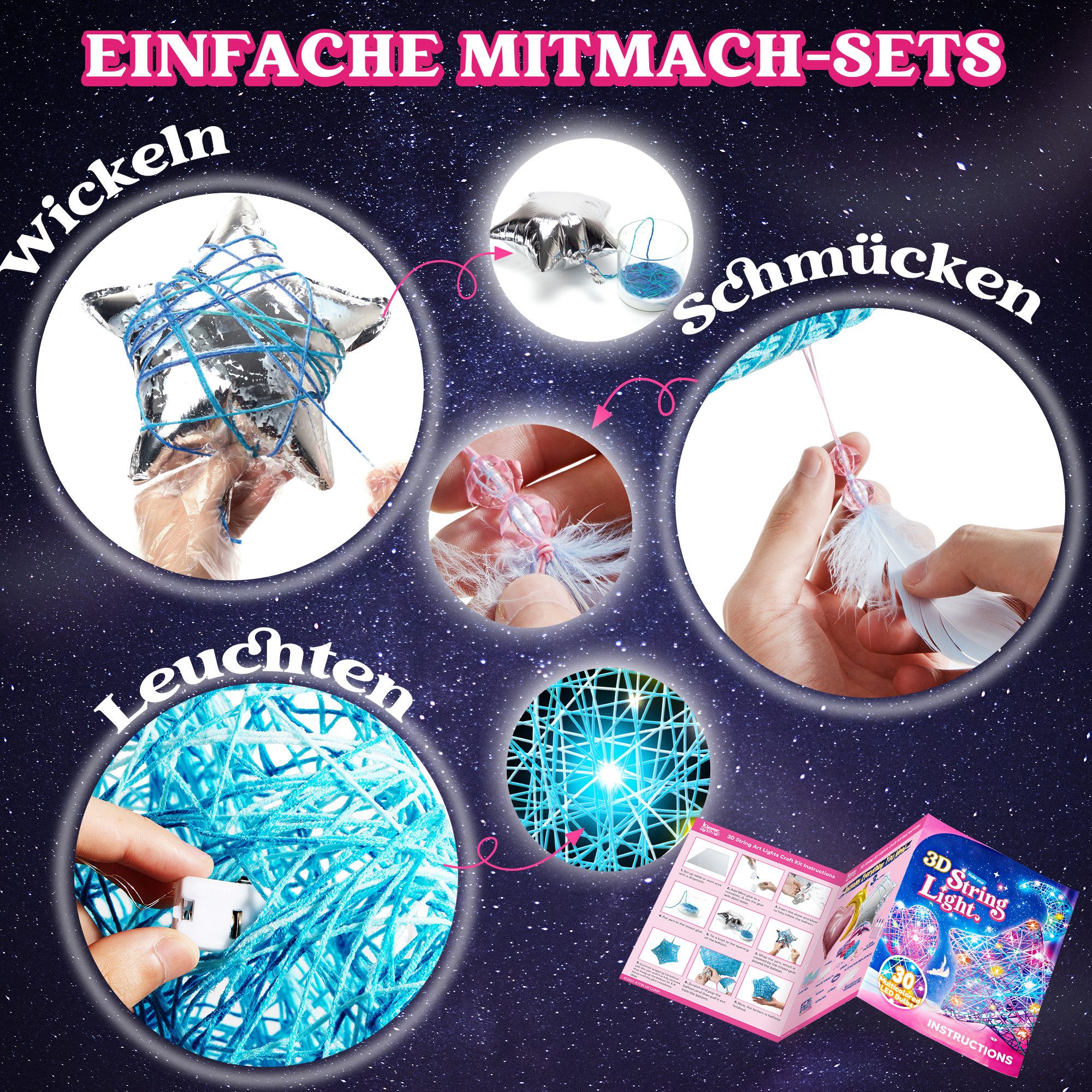 Klever Kits Klever Kits 3D-Fadenkunst-Set für Kinder,Kunsthandwerk für Kinder Bastelgarn, (30-St)