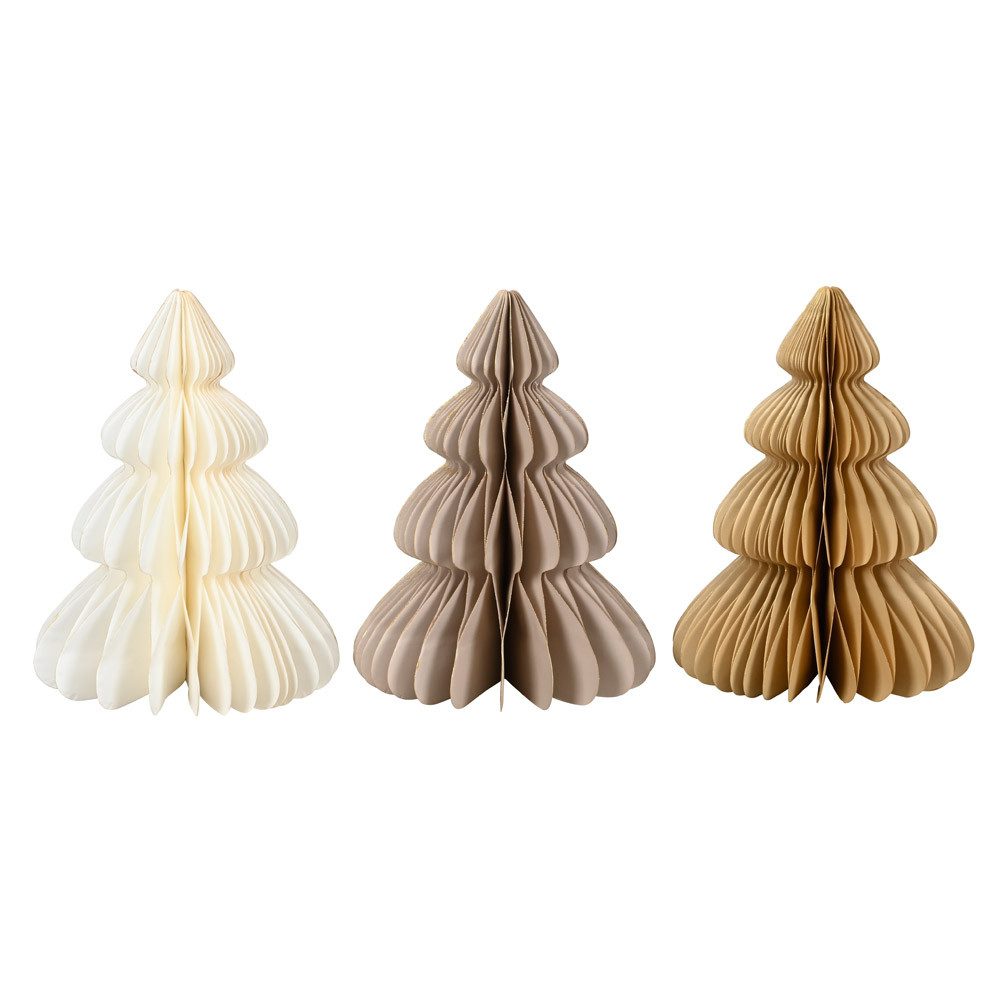 Posiwio Künstlicher Weihnachtsbaum 3tlg. Tannenbaum PAPER weiß braun aus Papier H30cm Papiertanne gefalte