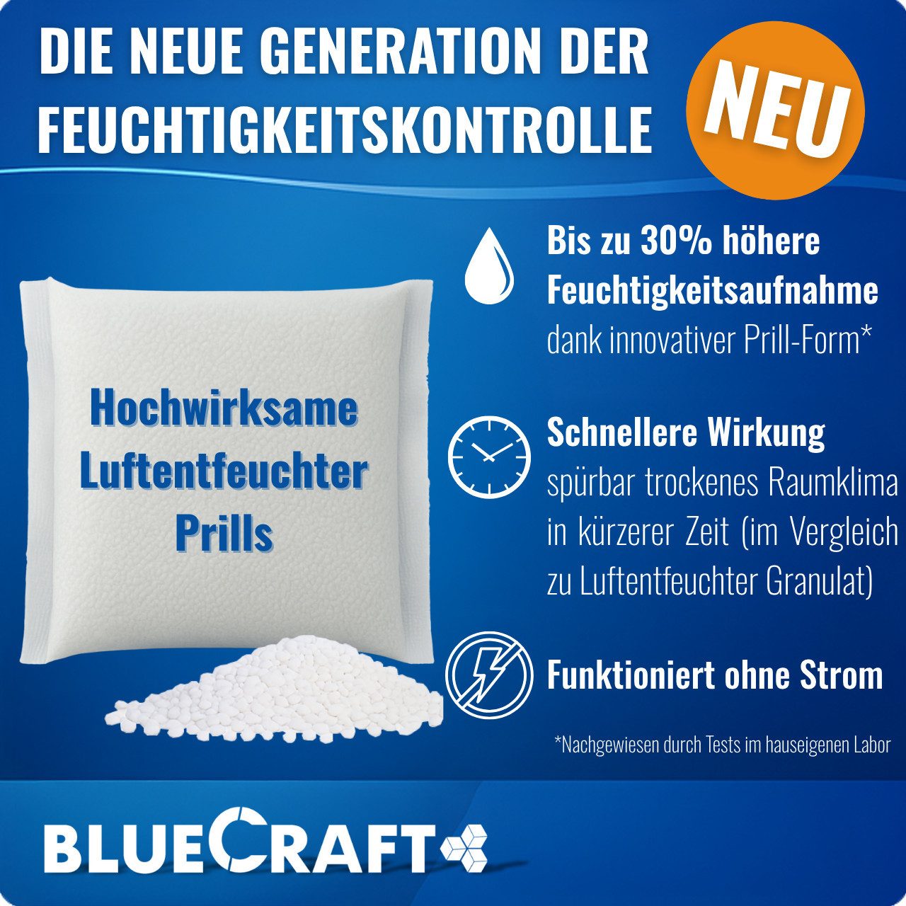 BlueCraft Luftentfeuchter-Nachfüllpack 12 - 60 x 450g Entfeuchter Granulat im Vliesbeutel, Feuchtigkeitskiller - EFFEKTIV & SCHNELL Feuchtigkeit bekämpfen Kelle – Bild 3 von 5