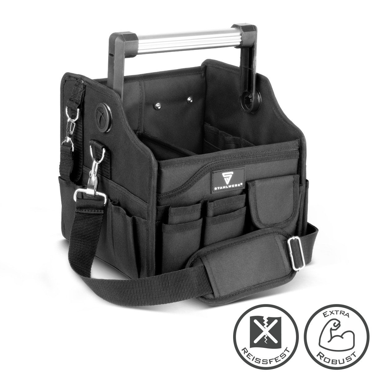 STAHLWERK Werkzeugtasche stabile Elektrikertasche 14 Außentaschen 2 Innenfächer