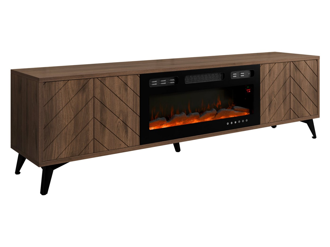 MIRJAN24 TV-Schrank Xylix Bis 2D EF mit Elektrische Kamin (mit zwei Drehtüren) Realistische LED-Flamme, 184x40x53 cm