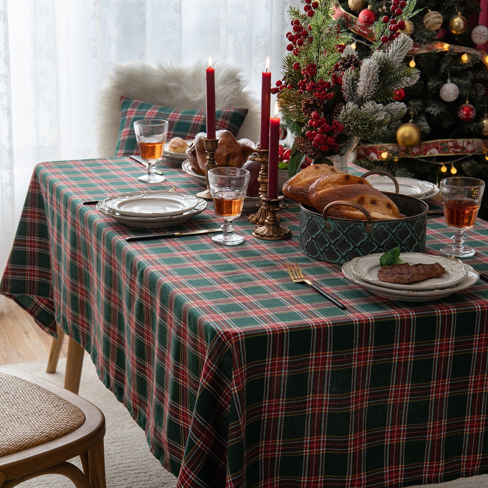 Karierte Partydekoration Tischdecke Rot&Grün Tischläufer Weihnachten Qelus Tischdecke