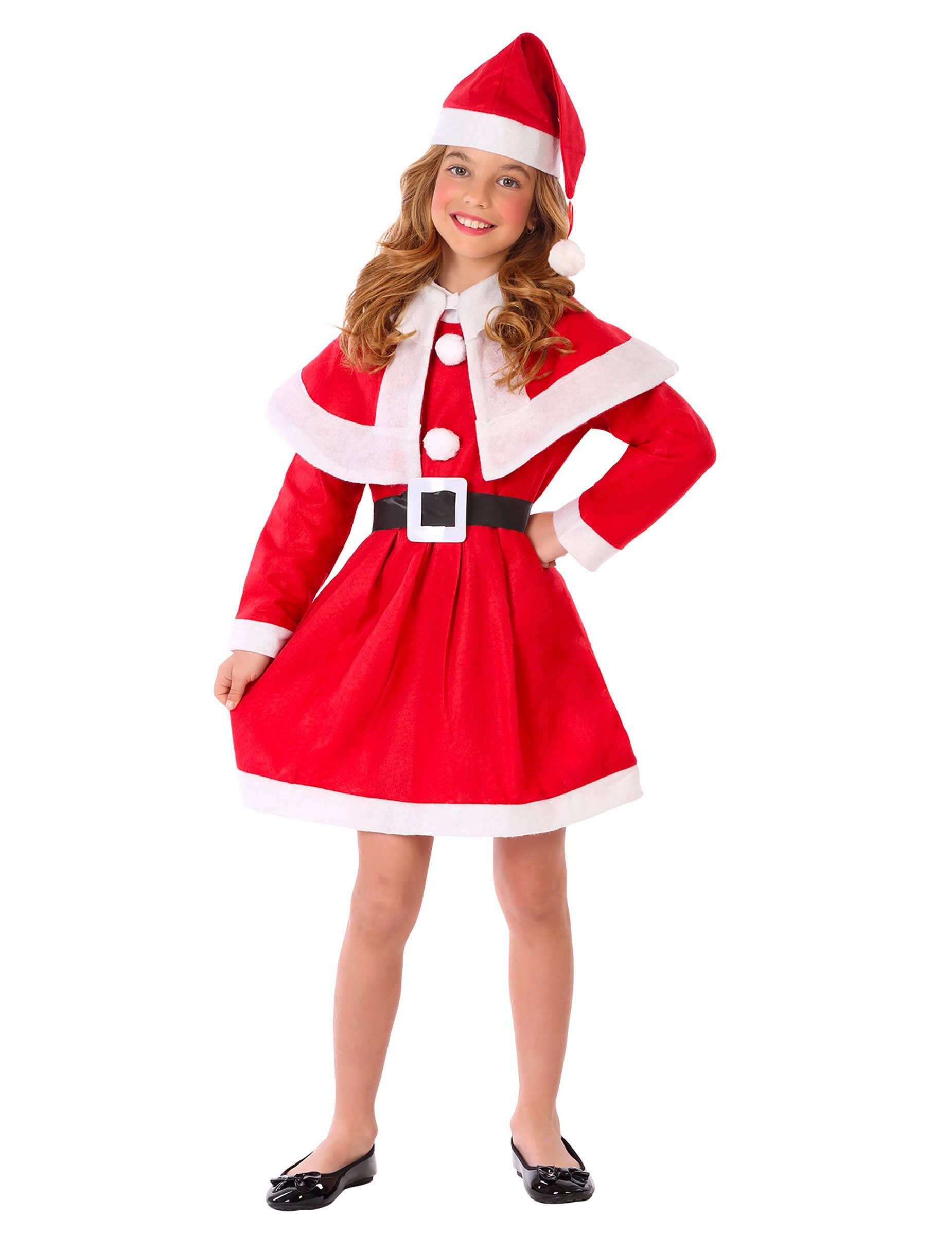 atosa Kostüm Weihnachtsfrau-Kostüm für Mädchen rot-weiß-schwarz