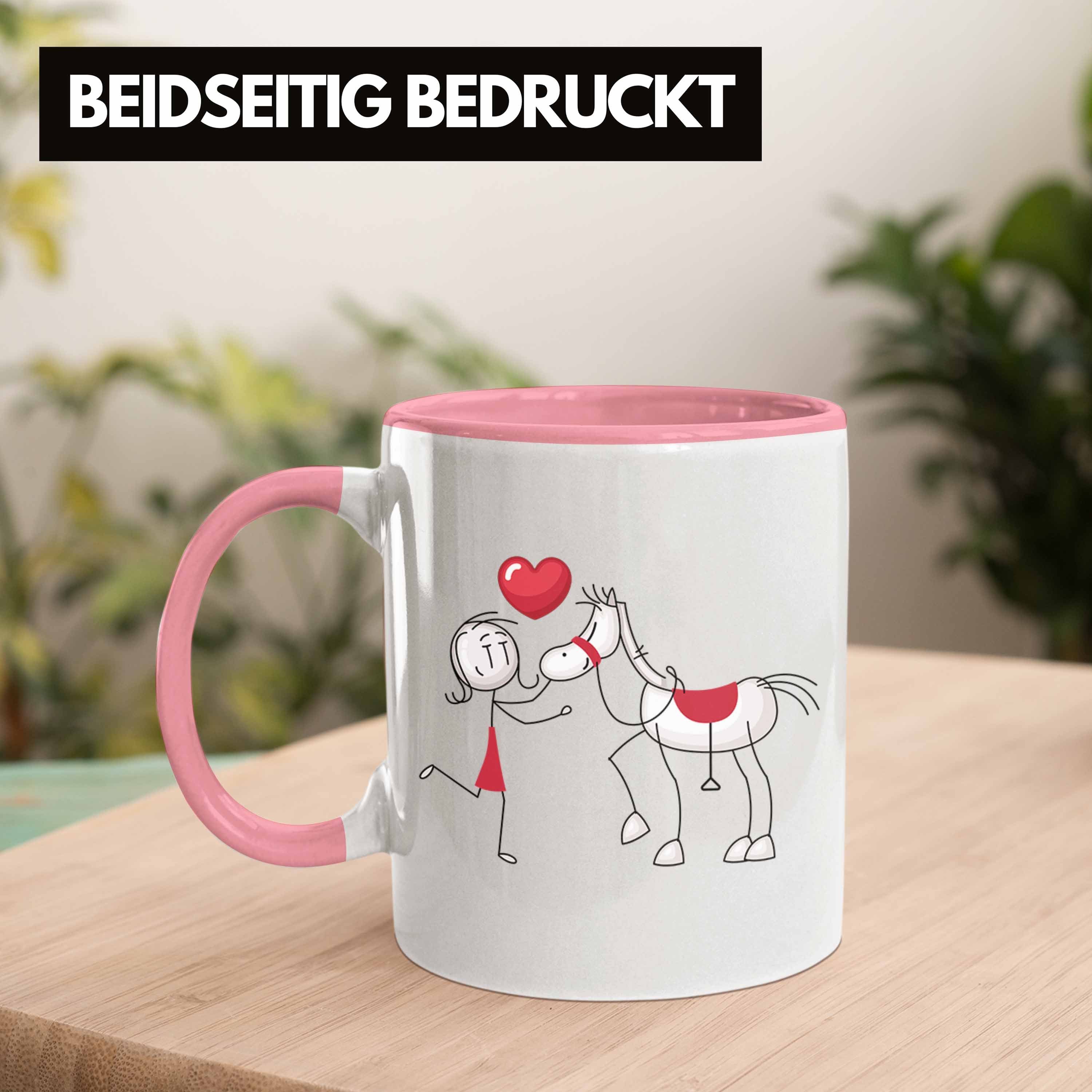 Trendation Tasse Reiterin Geschenkidee Rosa Kaffee-Becher Geschenk Tasse Pferdeliebhaber für