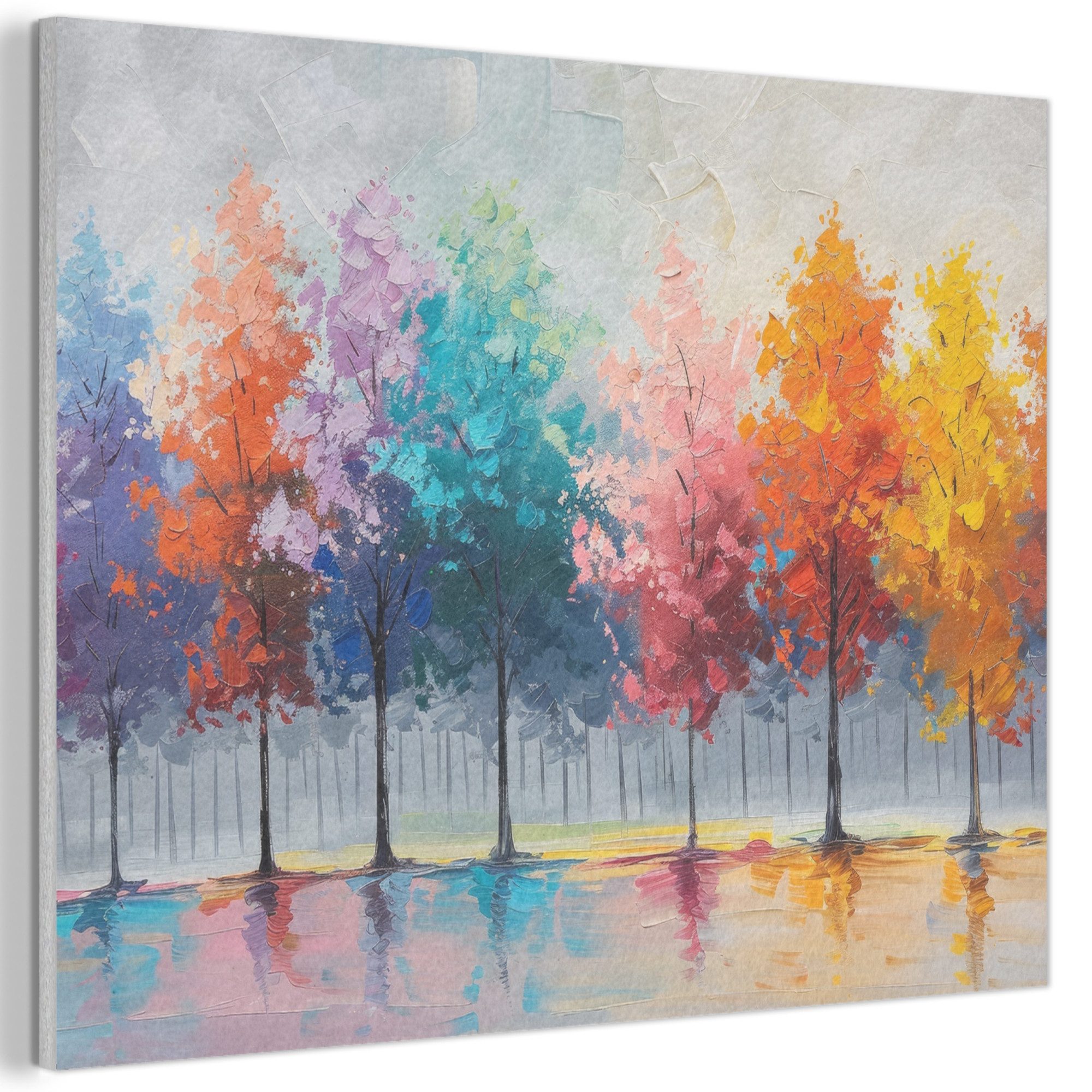 MuchoWow Gemälde Bäume - Farbenfroh - Natur - Abstrakt, Fotodruck (1 St), Akustikpaneele PET-Filz, Akustikbild, Schalldämmung, Deko 40x30 cm