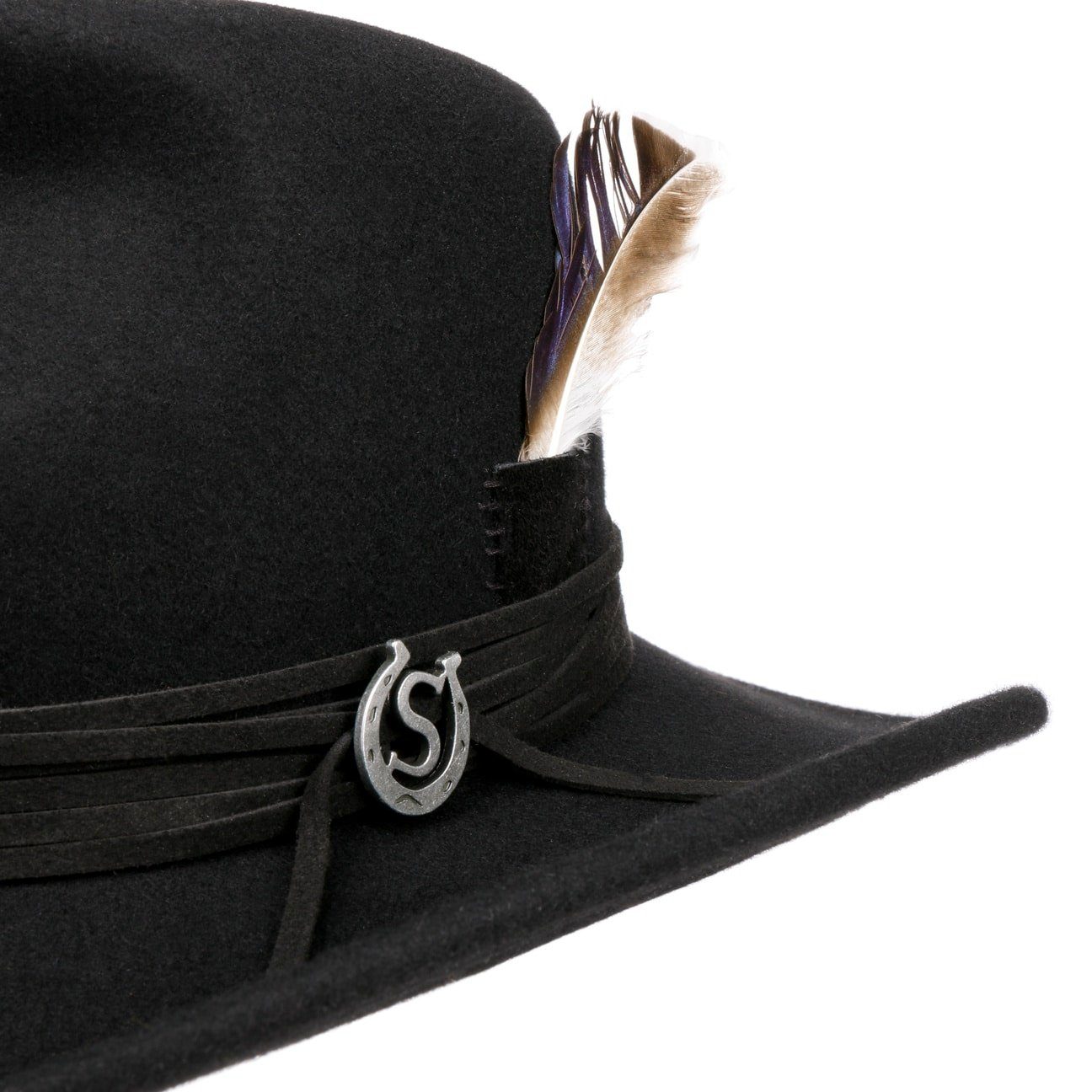 Cowboyhut schwarz Lederband Wollfilzhut mit Stetson (1-St)
