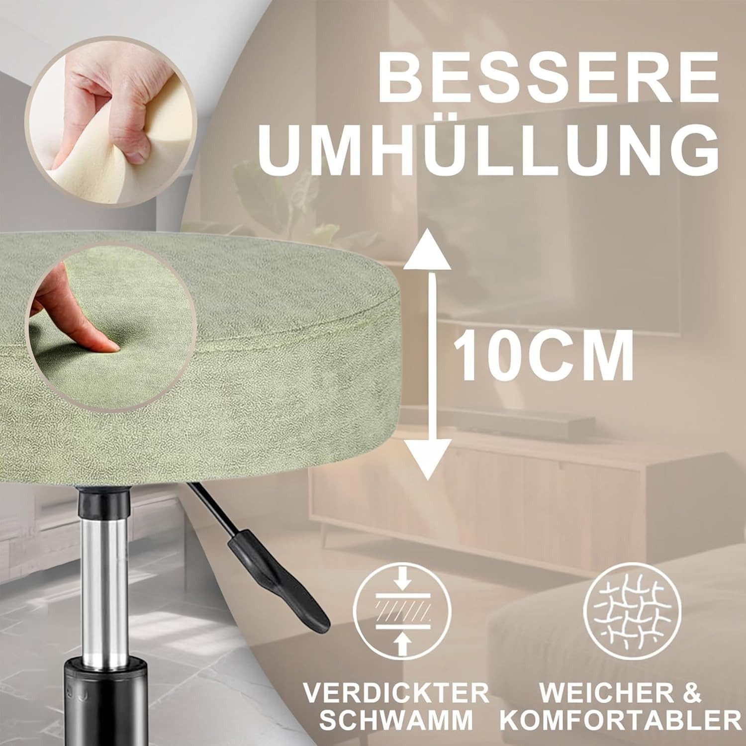 Zedelmaier Hocker Drehhocker Bürohocker Barhocker Arbeitshocker Polsterung, 44-58cm Höhenverstellbarer, 360°drehbar mit 5 Rollen