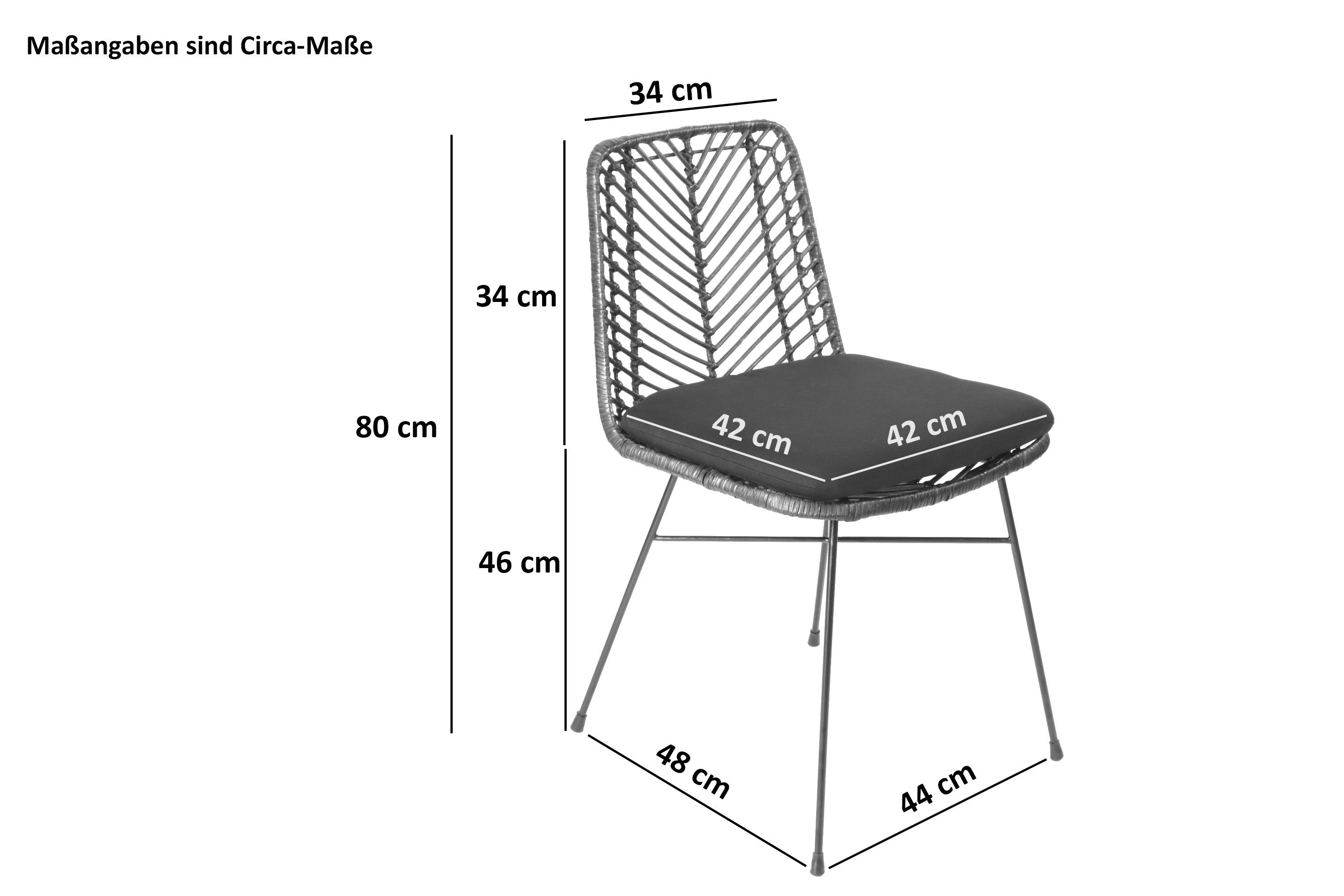 Junado® Esszimmerstuhl Detroit, Rattanstuhl Boho-Chic, Sitzkissen, 40cm mit bequemen schwarz Sitzhöhe