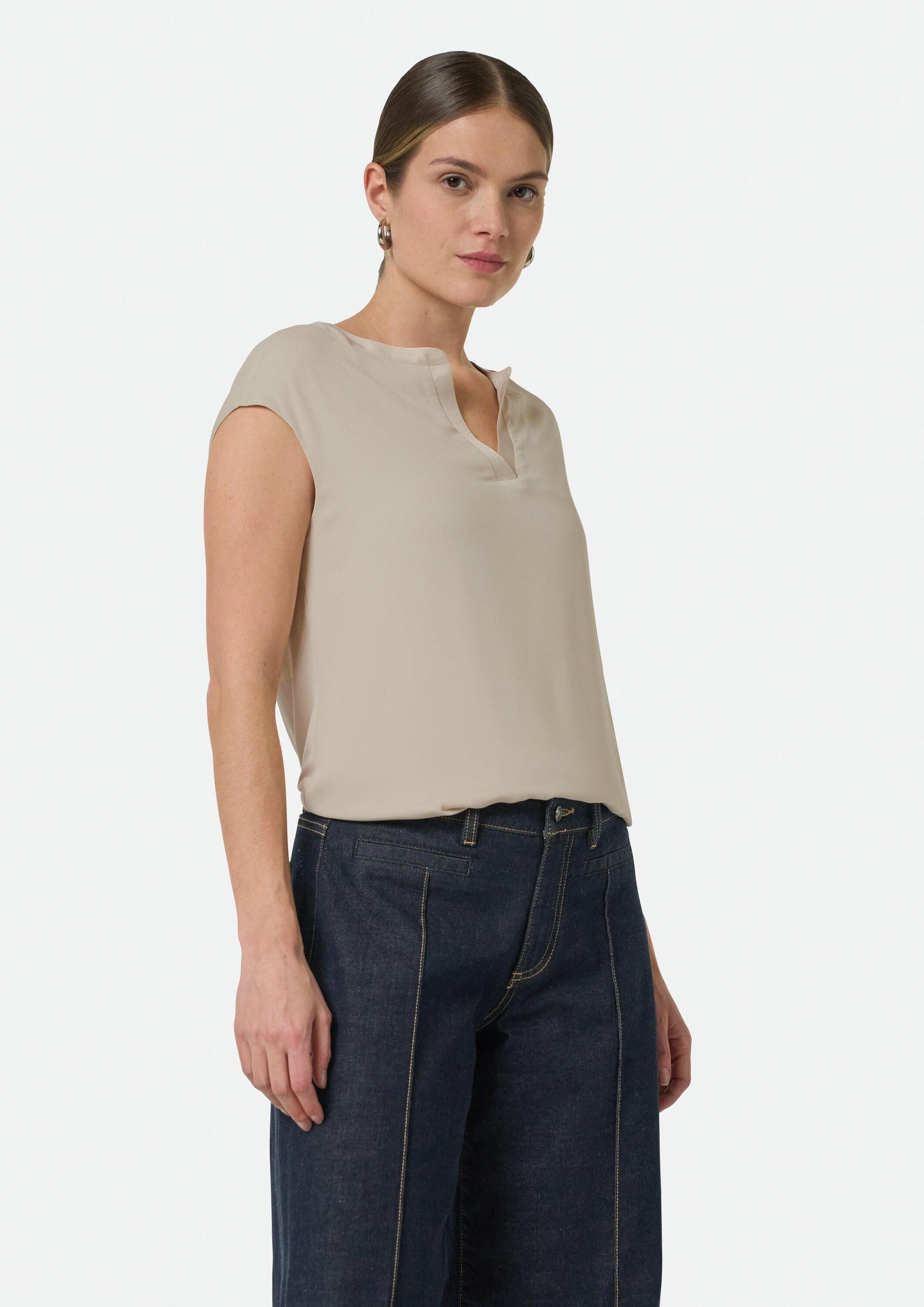 comma Kurzarmshirt T-Shirt Blusenshirt mit Satinblende günstig online kaufen