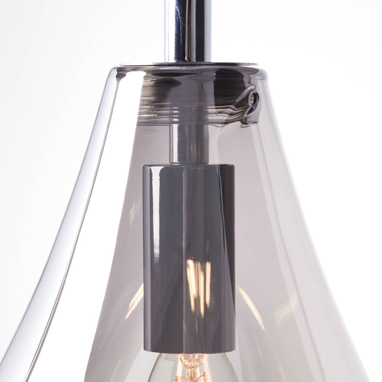 Glas/Metall, 1flg Lampe, Brilliant Pendelleuchte rauchglas/chrom, 1x D45 Pendelleuchte Drops, Drops