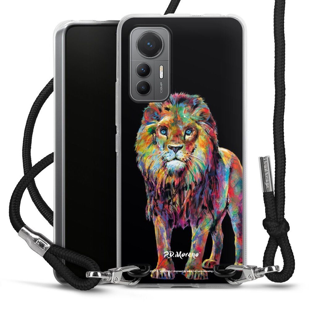 DeinDesign Handyhülle Löwe Tiere Design Lion Colorful Art By P.D. Moreno, Xiaomi 12 Lite 5G Handykette Hülle mit Band Case zum Umhängen