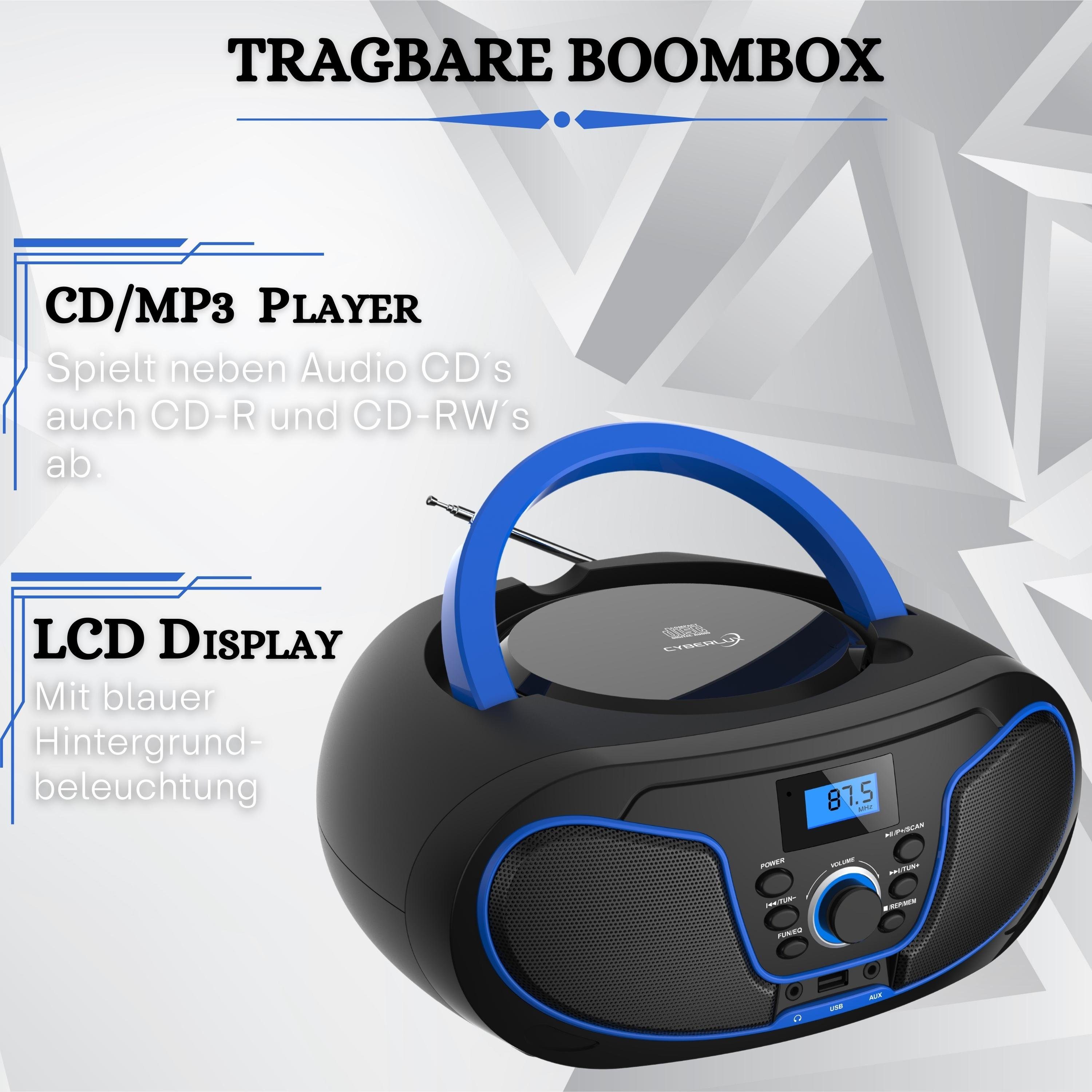 Cyberlux CL-2200 tragbarer CD-Player (CD, Boombox, tragbar,FM Radio mit MP3 USB,Fernbedienung) – Bild 3 von 5